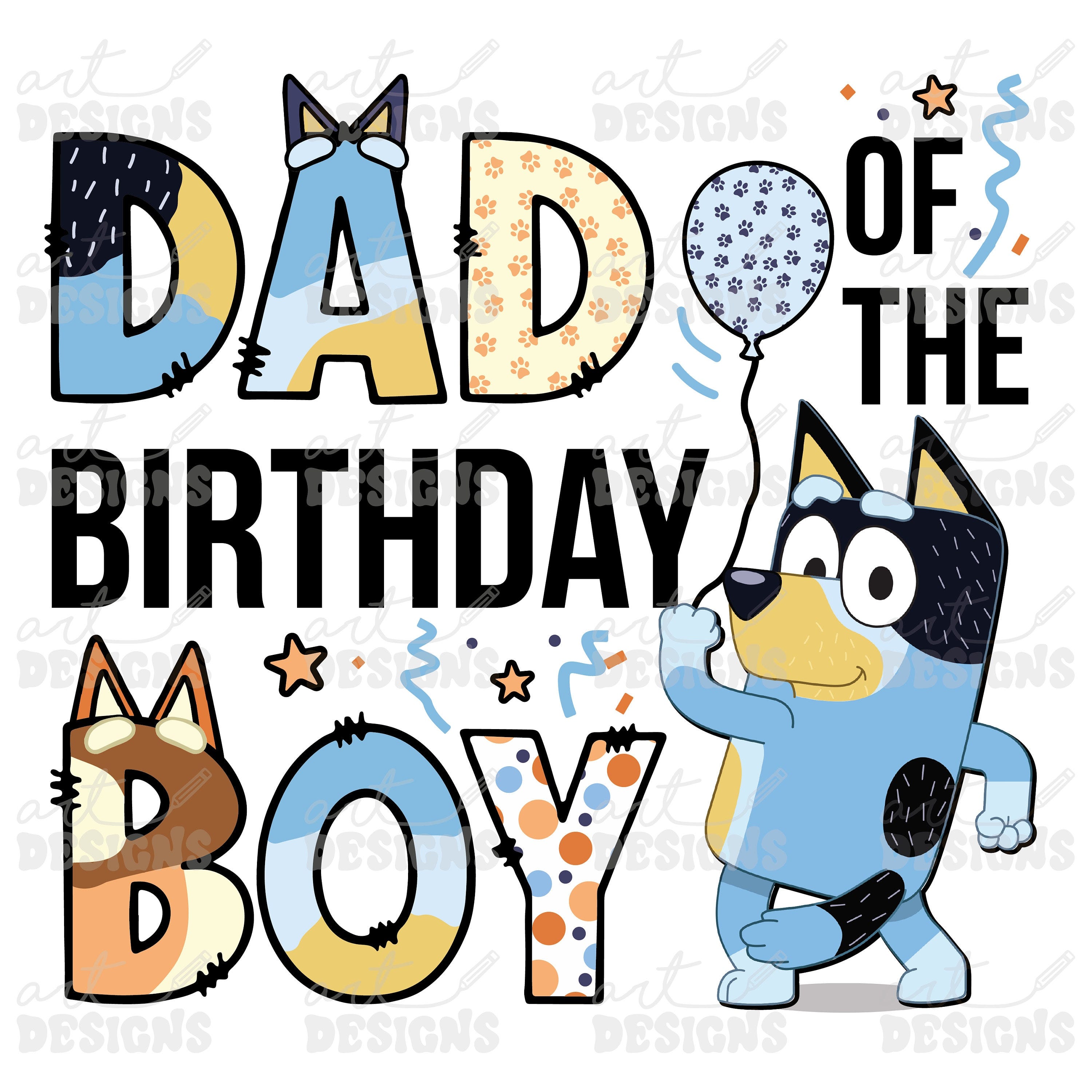 Blue Dog Dad of the Birthday Boy Clipart Elements, Letters Set, Blue Dog Sublimate Bday Party,  PNG, Family Matching Shirt