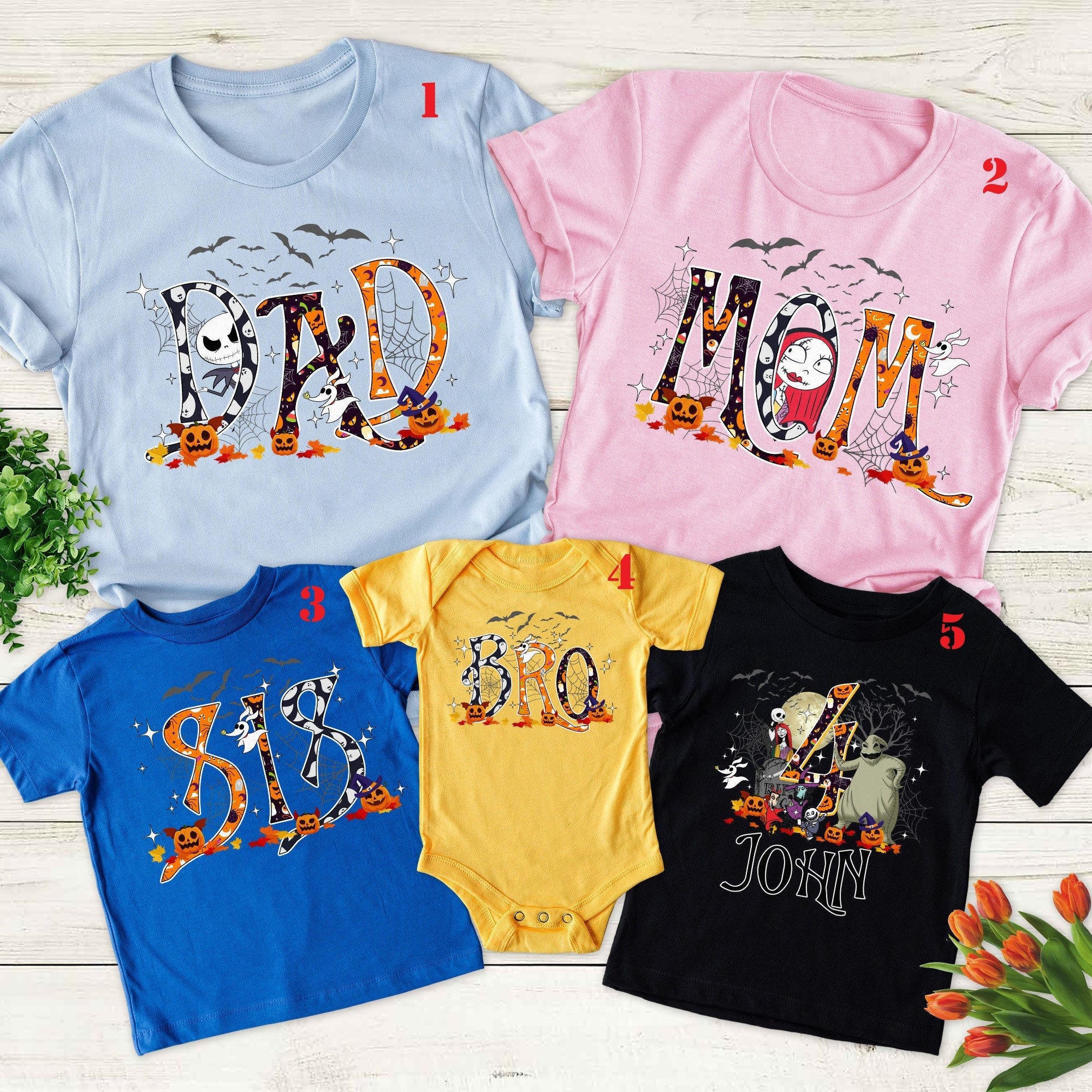 Personalized Nightmare Before Christmas Birthday Family Shirt, Horror Skeleton Halloween Matching Tee, Birthday Boy Girl Kid Party Gift RE