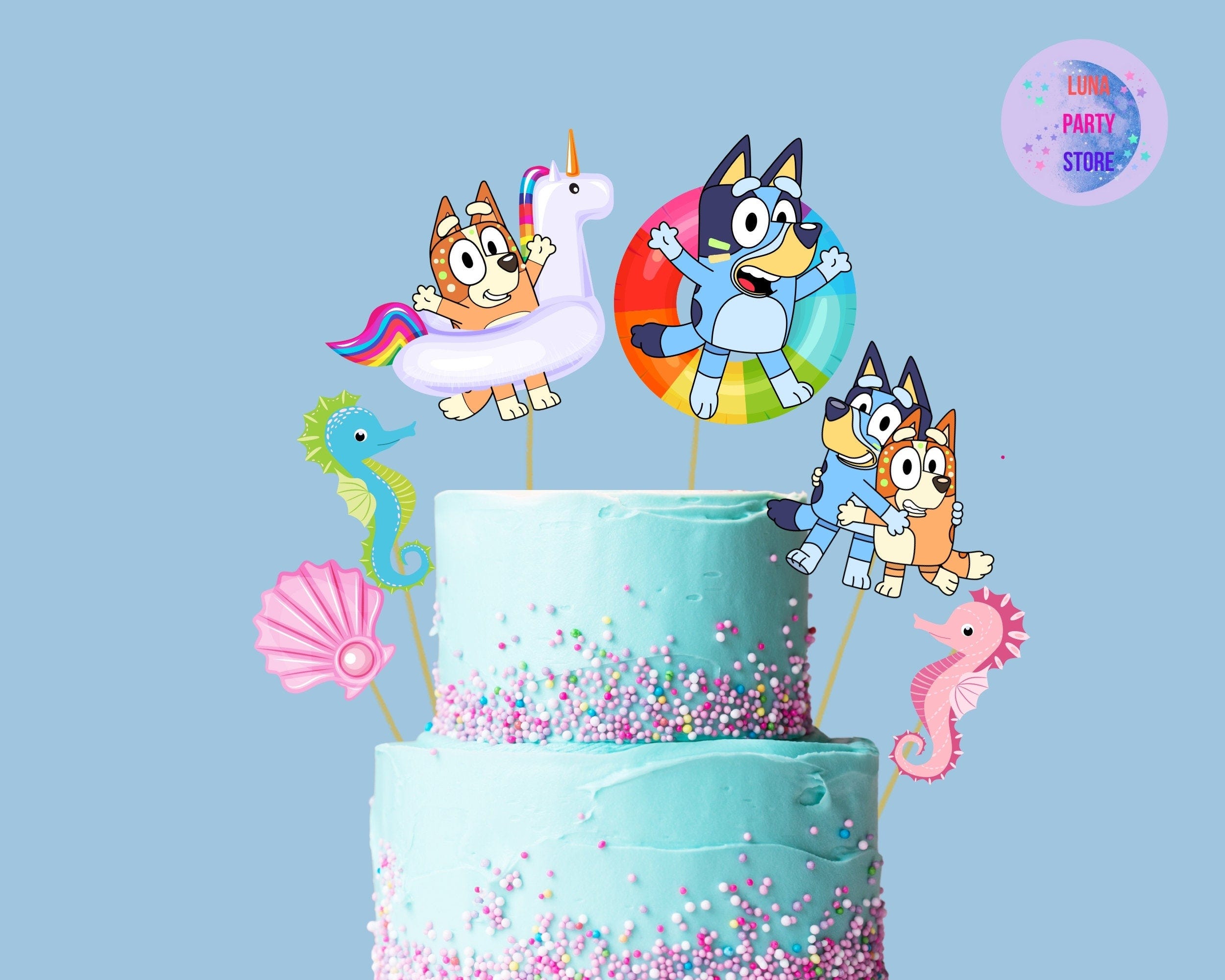 Printable Blue Dog Cake Topper,Blue Dog Birthday Party Decor,Girl Boy Digital DIY Party,Dog Cake Topper,Blue Dog Cake Topper,Pool Party,B14