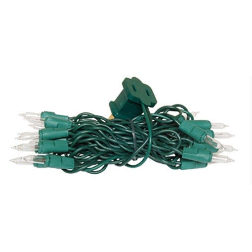 20 Count Light String / Strand / Set - Green Cord - Clear Miniature Light Bulbs - Christmas - WHD-YT019