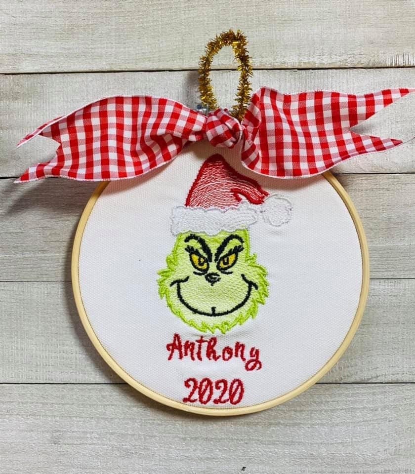 The Grinch, Personalized, Embroidered, Unisex, Name, Year, Christmas Tree Ornament, Baby, Toddler, Kid Gift