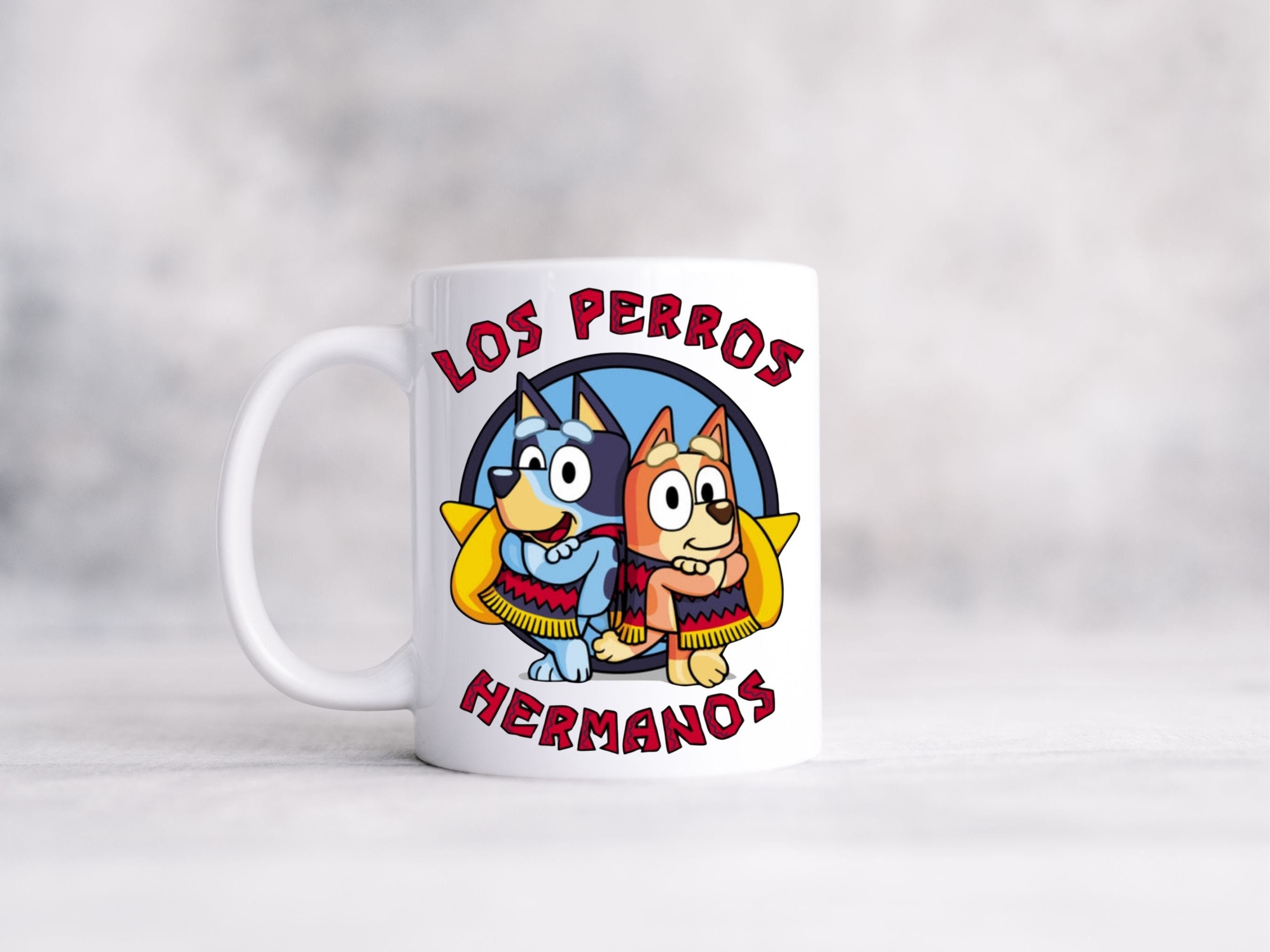 Los Perros Hermanos Bluey & Bingo Cartoon Mug | Bluey, Fun Gift, Coffee Mug, Teenager, Young Adult Mug, Personalized