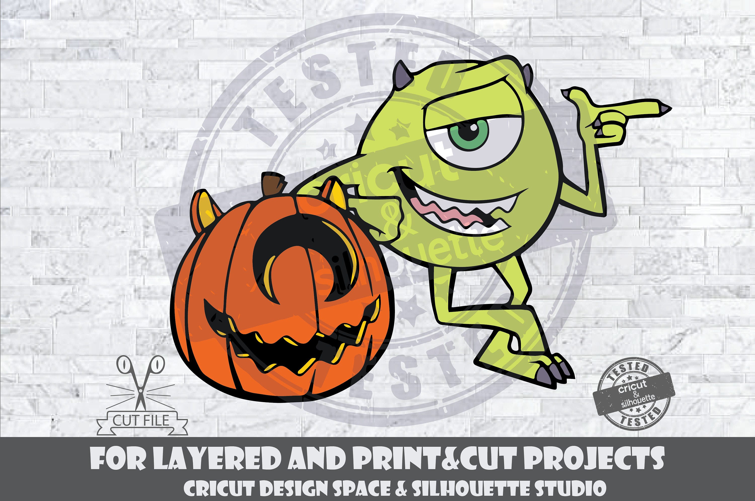 Monsters Inc SVG Mike Wazowski Halloween SVG Design Files For Cricut Silhouette Cut Files Layered And PrintAndCut Mike Pumpkin SVG