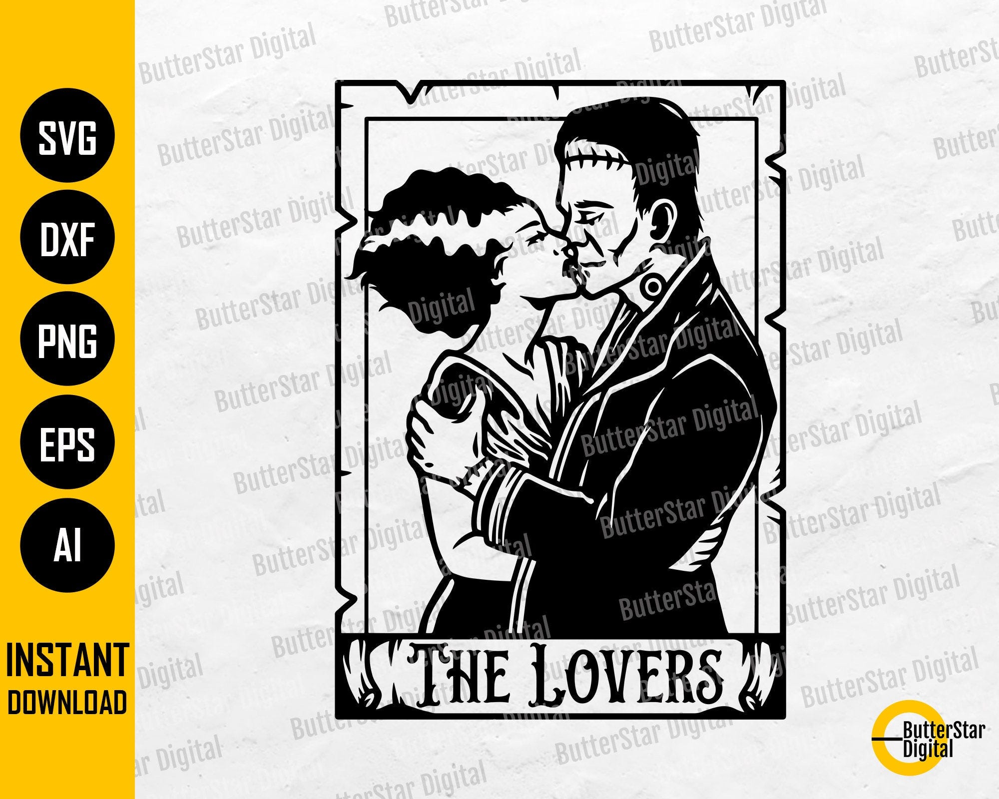 Frankenstein Lovers SVG | Horror Monster T-Shirt Decal Sticker Graphic | Cricut Cutting File Printable Clipart Vector Digital Dxf Png Eps Ai