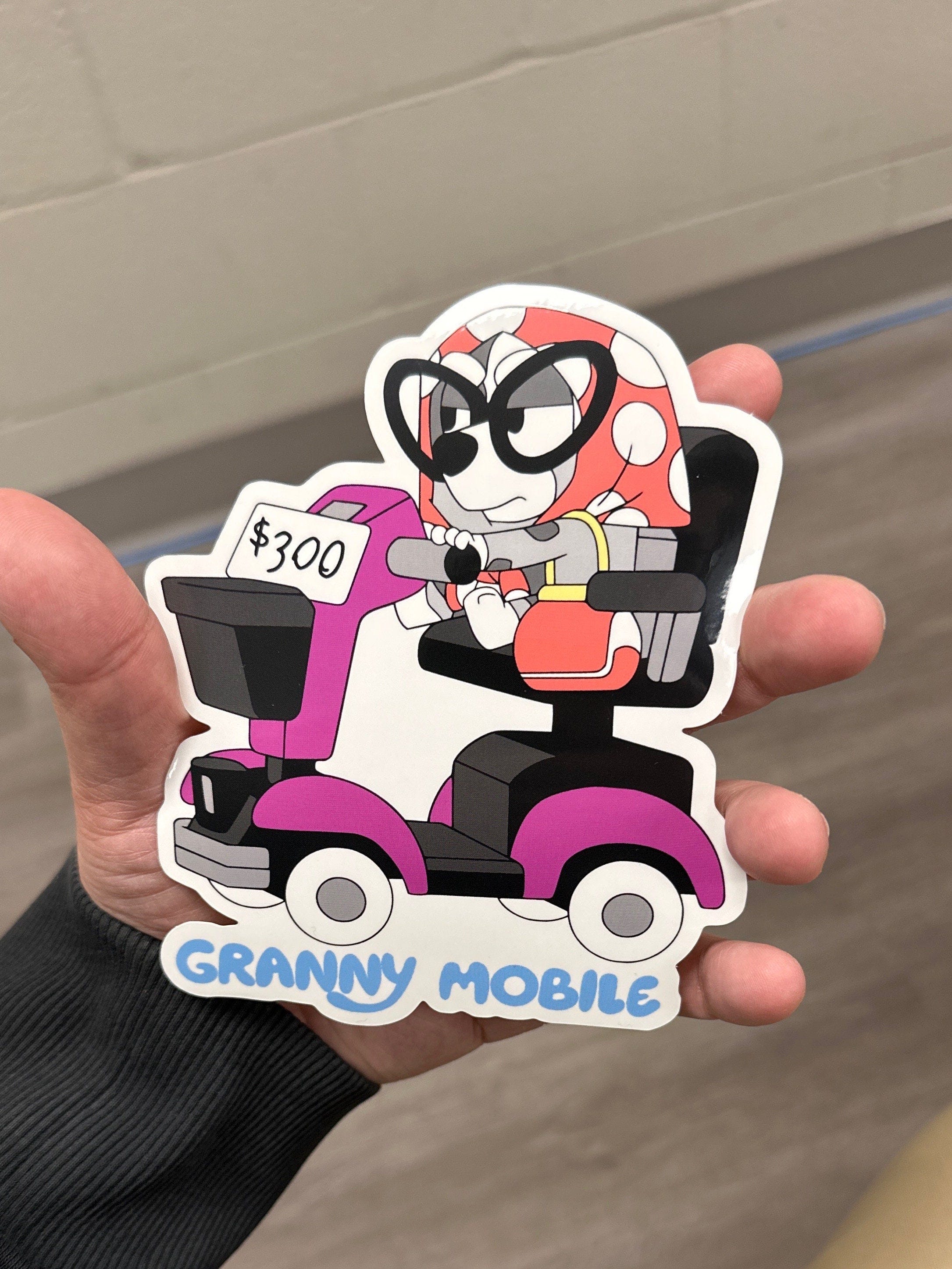 Granny Mobile Muffin dog| family peeker stickers| Funny decal | car window sticker decal| blue dog stickers