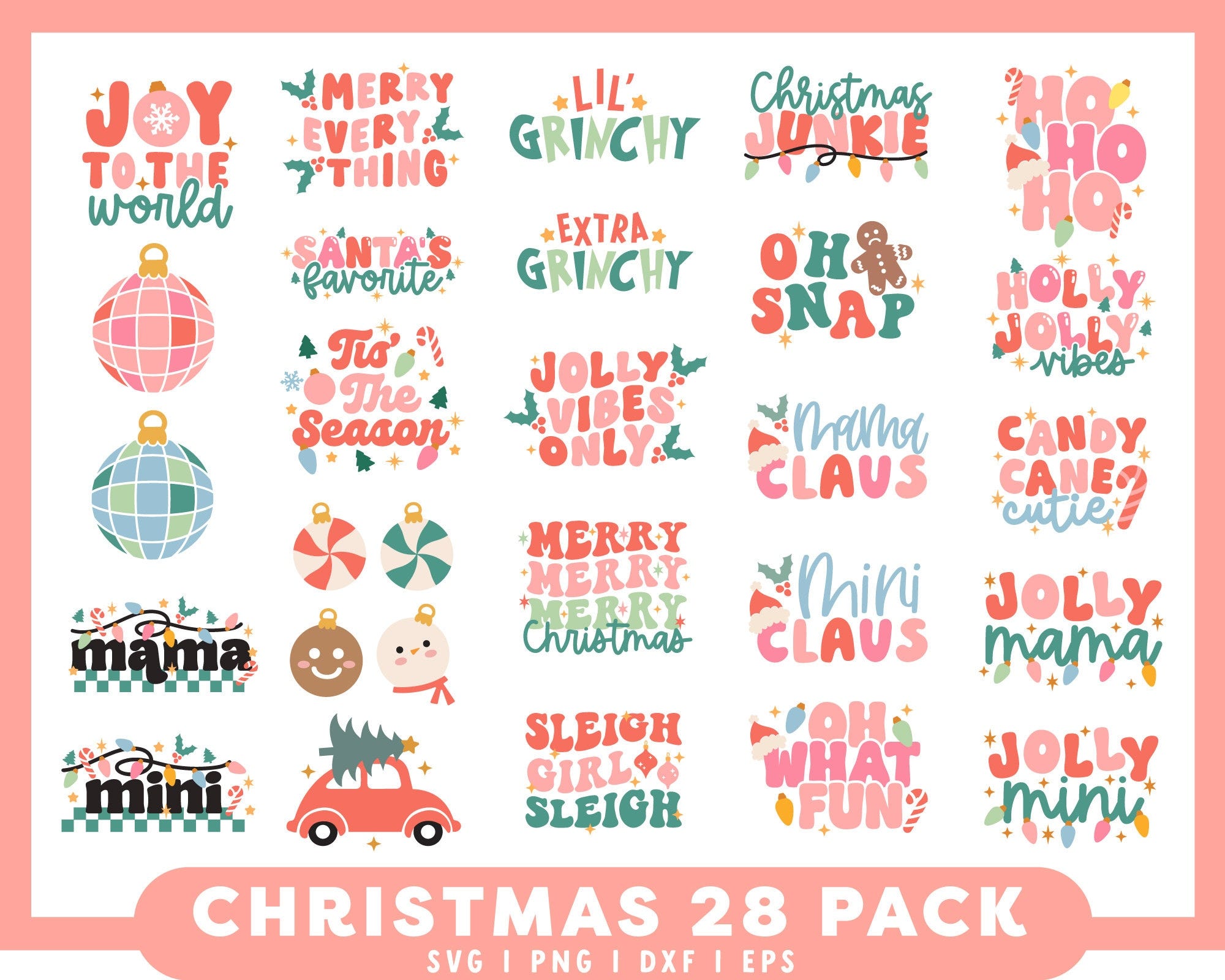 28 Retro Christmas SVG Bundle for t-Shirt Making | Groovy Trendy Christmas SVG, Jolly Mama SVG, Jolly Mini svg, Groovy Christmas sublimation