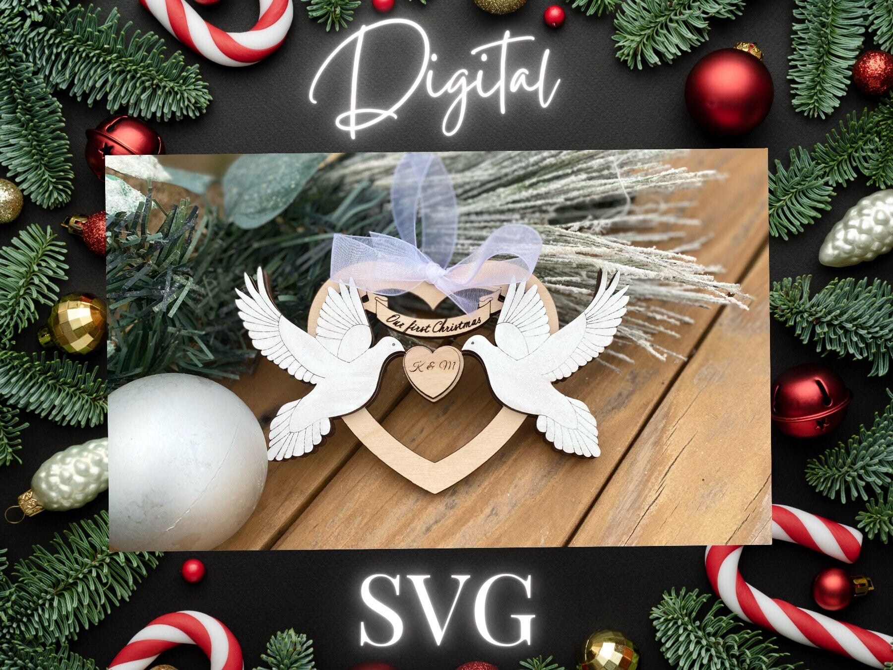 Our First Christmas Doves Ornaments SVG Glowforge Laser SVG File