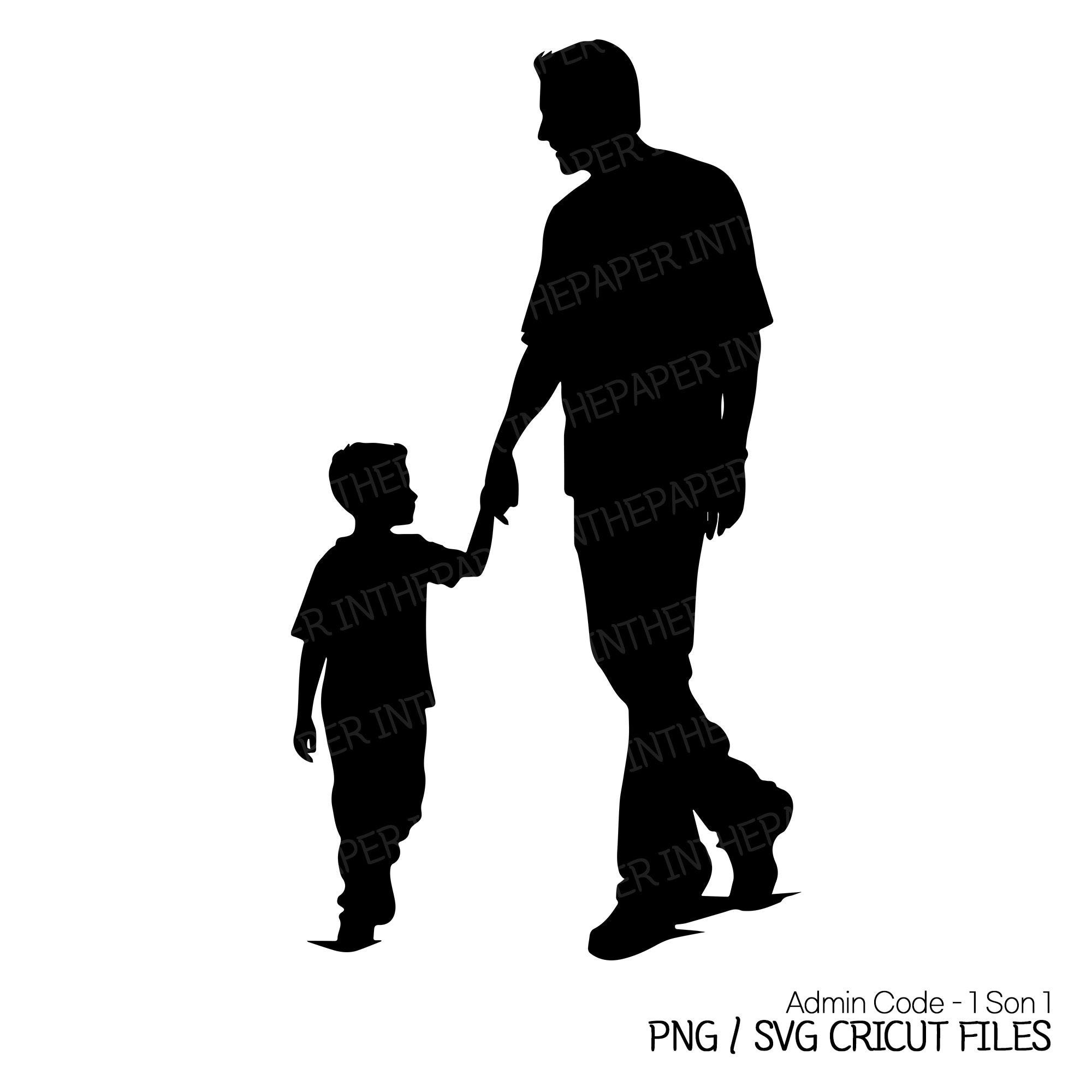 Father and son walking hand in hand Black Silhouette SVG | Father