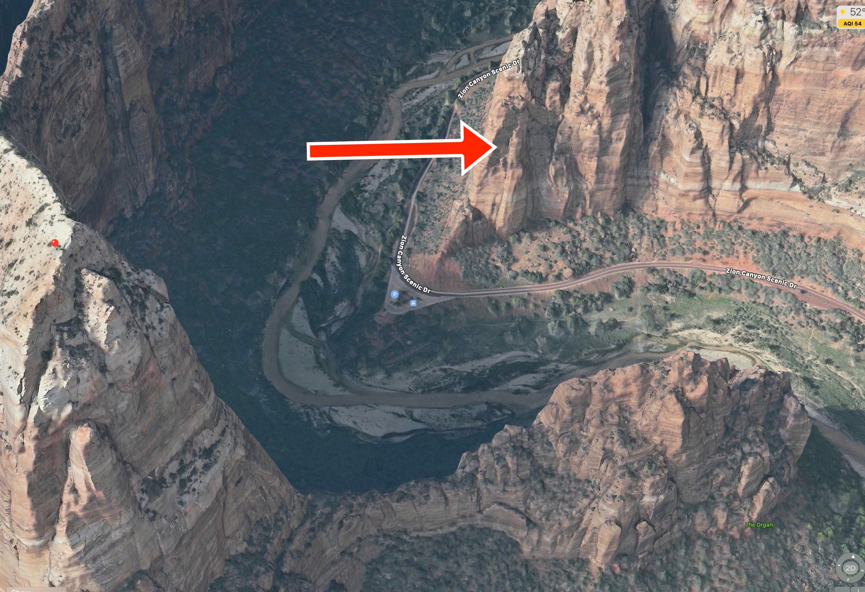 Red arrow points to the area where I was going to climb.
