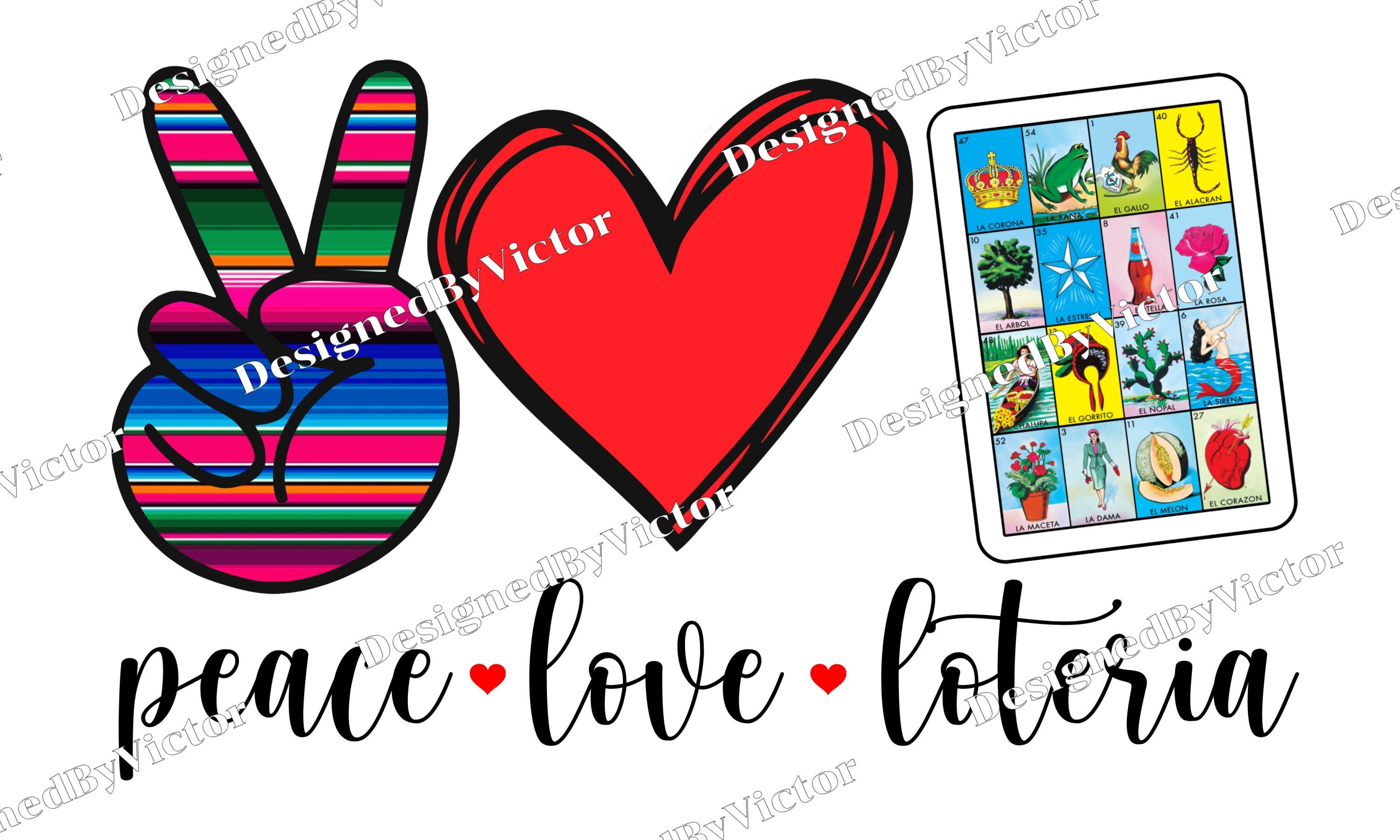 Peace Love Loteria PNG for Sublimation Print