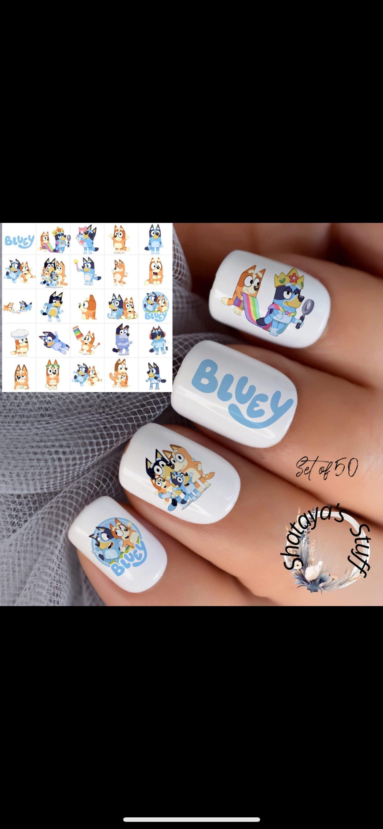 Blue with word Set of 50 Waterslide nail art decals