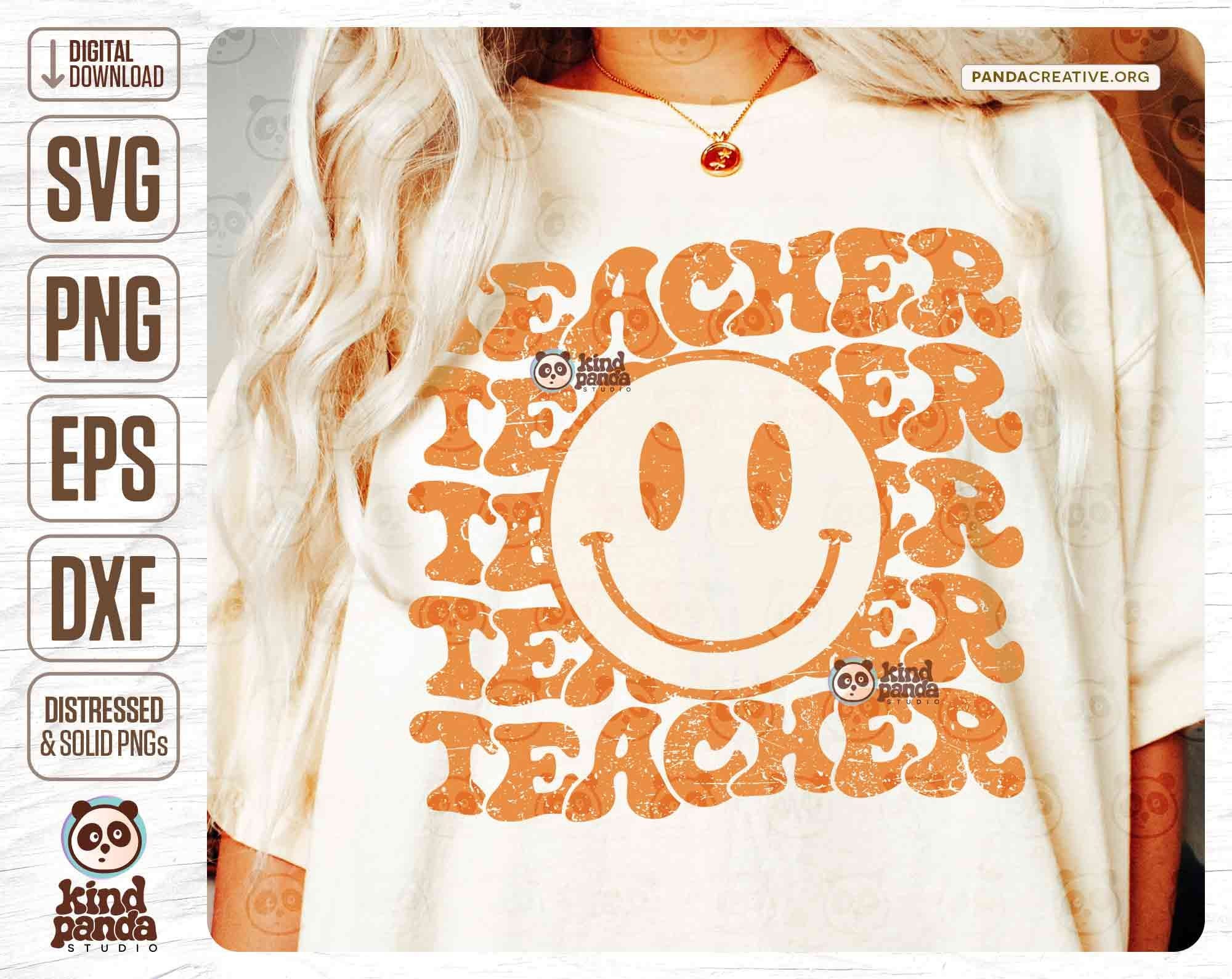 Smile Teacher SVG PNG Sublimation, Retro Happy Teacher png Shirt Design, Stacked Teacher Life svg, Trendy Teaching Cut File, Vintage Teacher