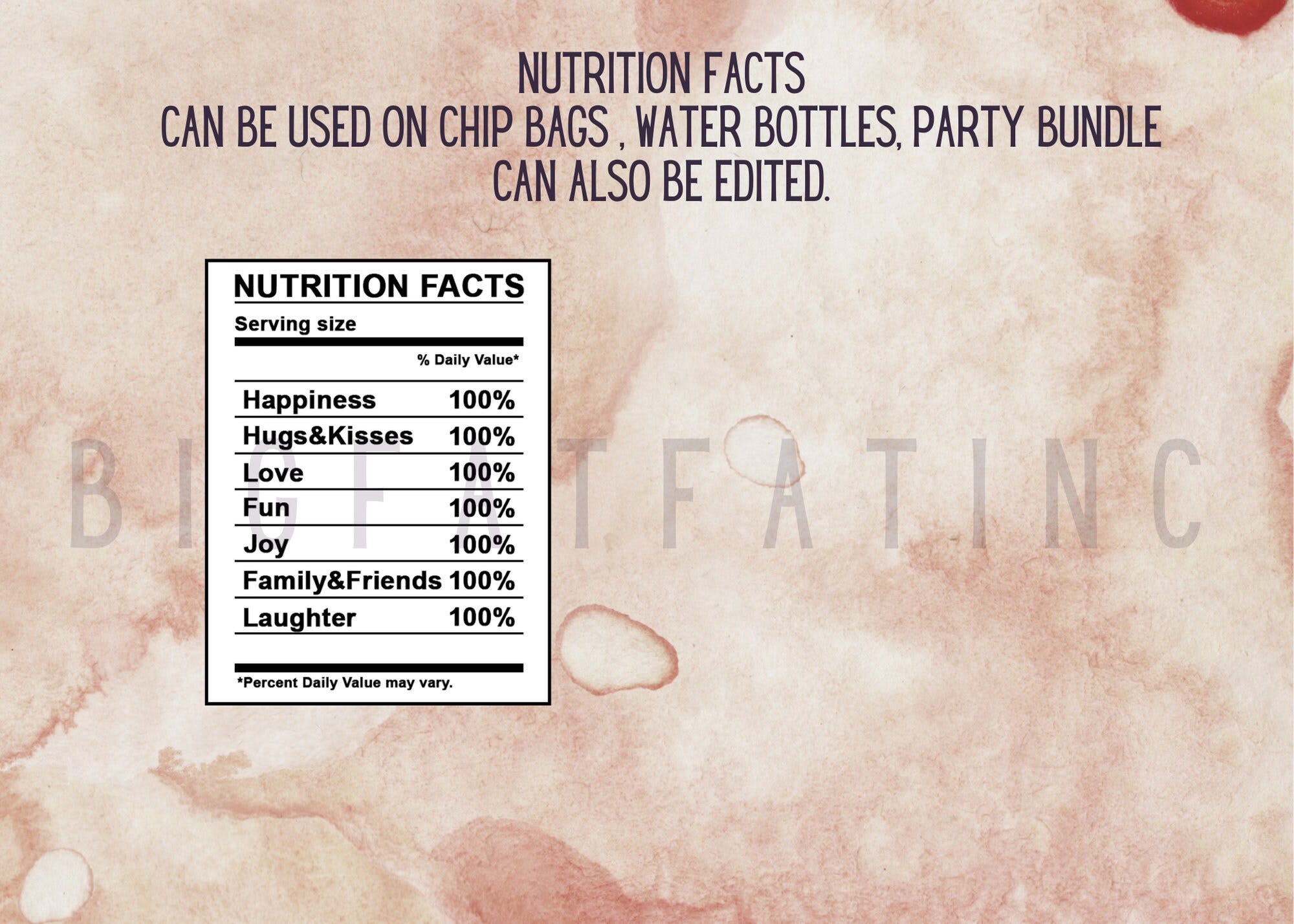 Nutrition Facts | PNG | PSD Editable file- Ready to use| CHIP Bag| Water bottle