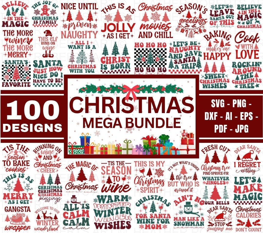 Christmas Mega Bundle, 100 Designs, Heather Roberts Art Bundle, Christmas svg, Winter svg, Holidays, Cut Files Cricut, Silhouette