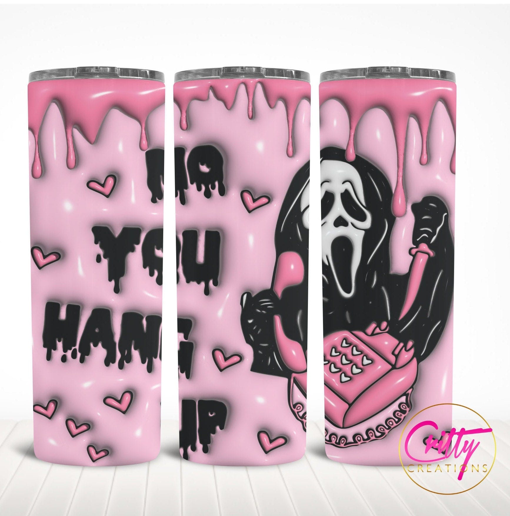 3D Inflated Horror No You Hang Up 20 oz Tumbler Design Template for Sublimation, 3D Halloween Tumbler Wrap PNG