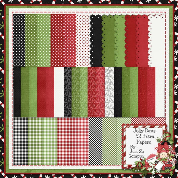 Jolly Days Christmas 12x12 Pattern Papers Digital Scrapbook Kit, Holidays