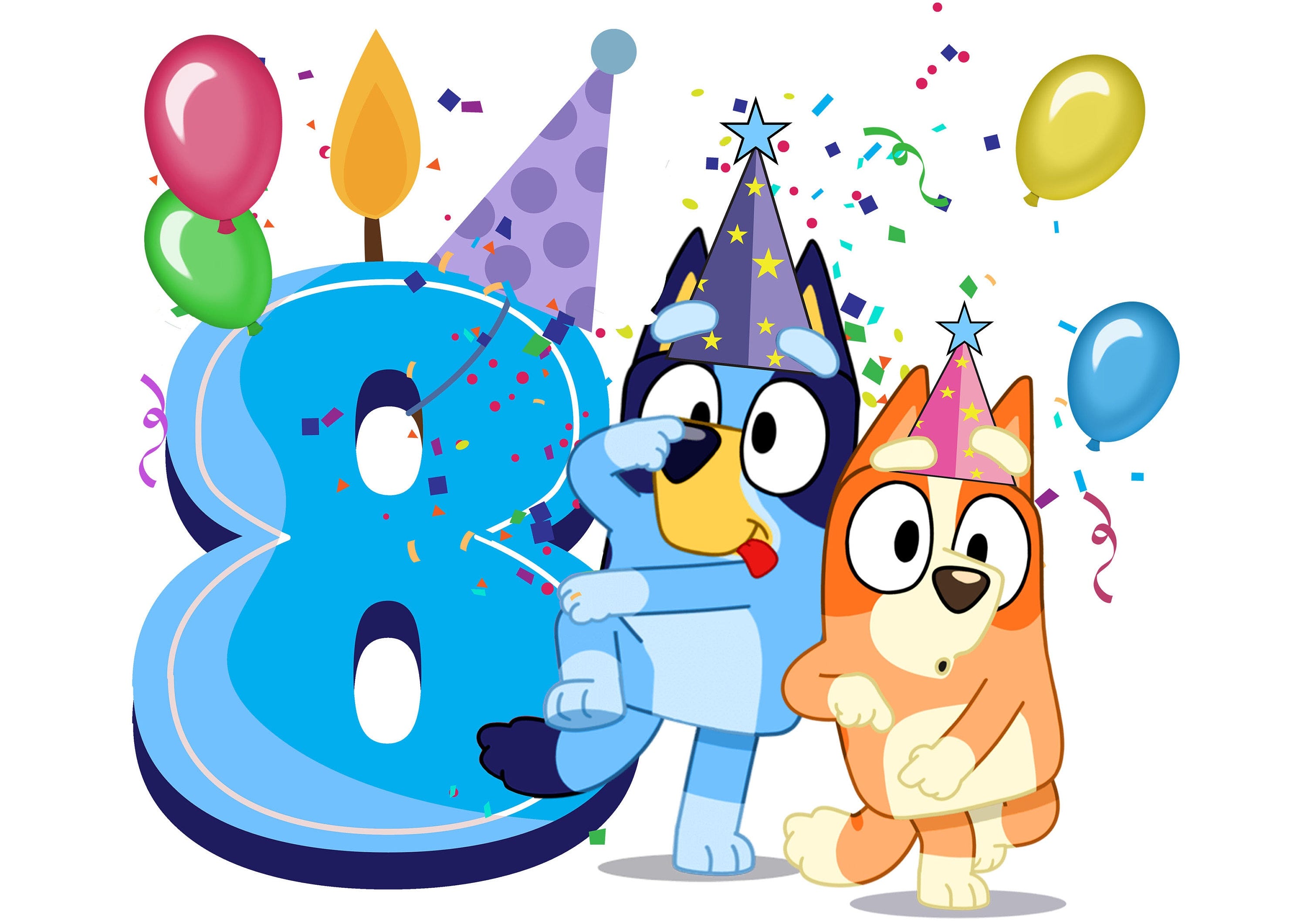 Blue Dog Birthday PNG Digital Download File Boy Age 8 Sublimation Party Celebration Re-Size 300dpi Quality