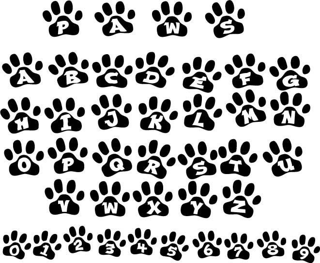Paws Font svg , Alphabet svg , Paws Letters and numbers , Digital Art
