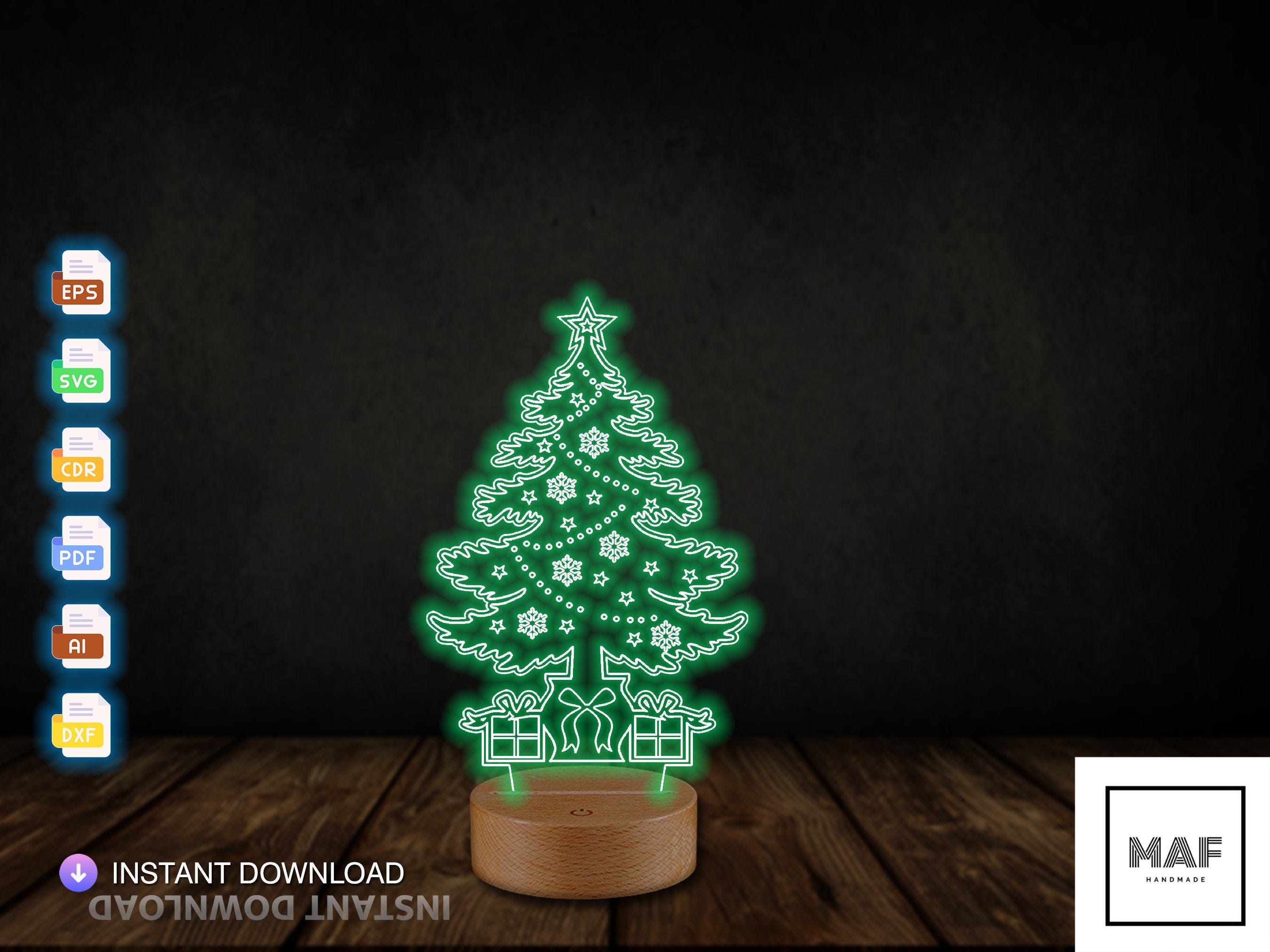 Personalized Christmas Tree Night Led Lights Gift for Her,Acrylic, CNC Laser Cut,MAFHandmade,CNC Cutting,Pdf,Dxf,Svg,Ai,Glowforge Ready