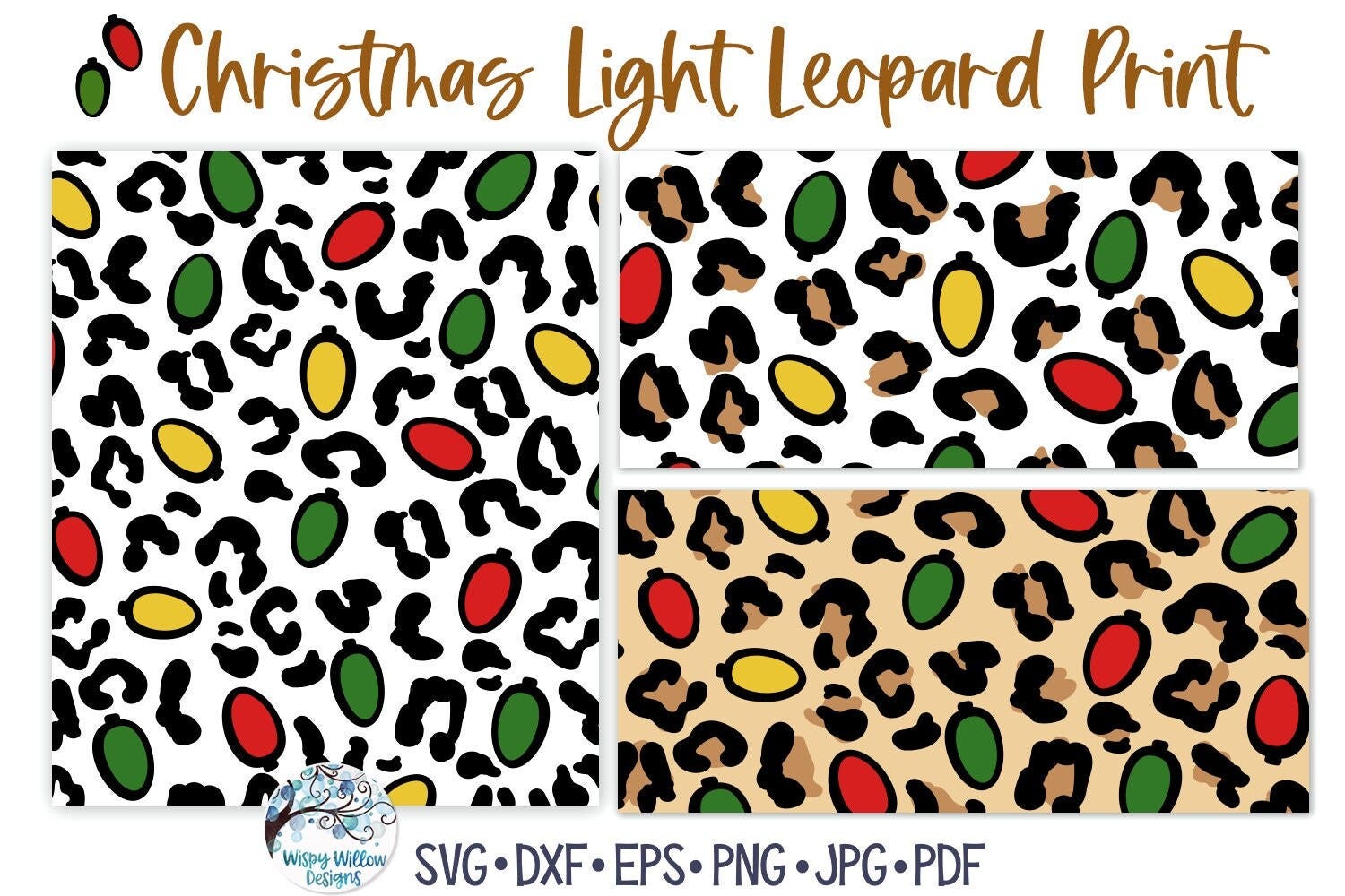 Christmas Light Leopard Print SVG Bundle for Cricut, Winter Holiday Animal Print PNG, Cheetah Print Pattern, Vinyl Decal File for Silhouette
