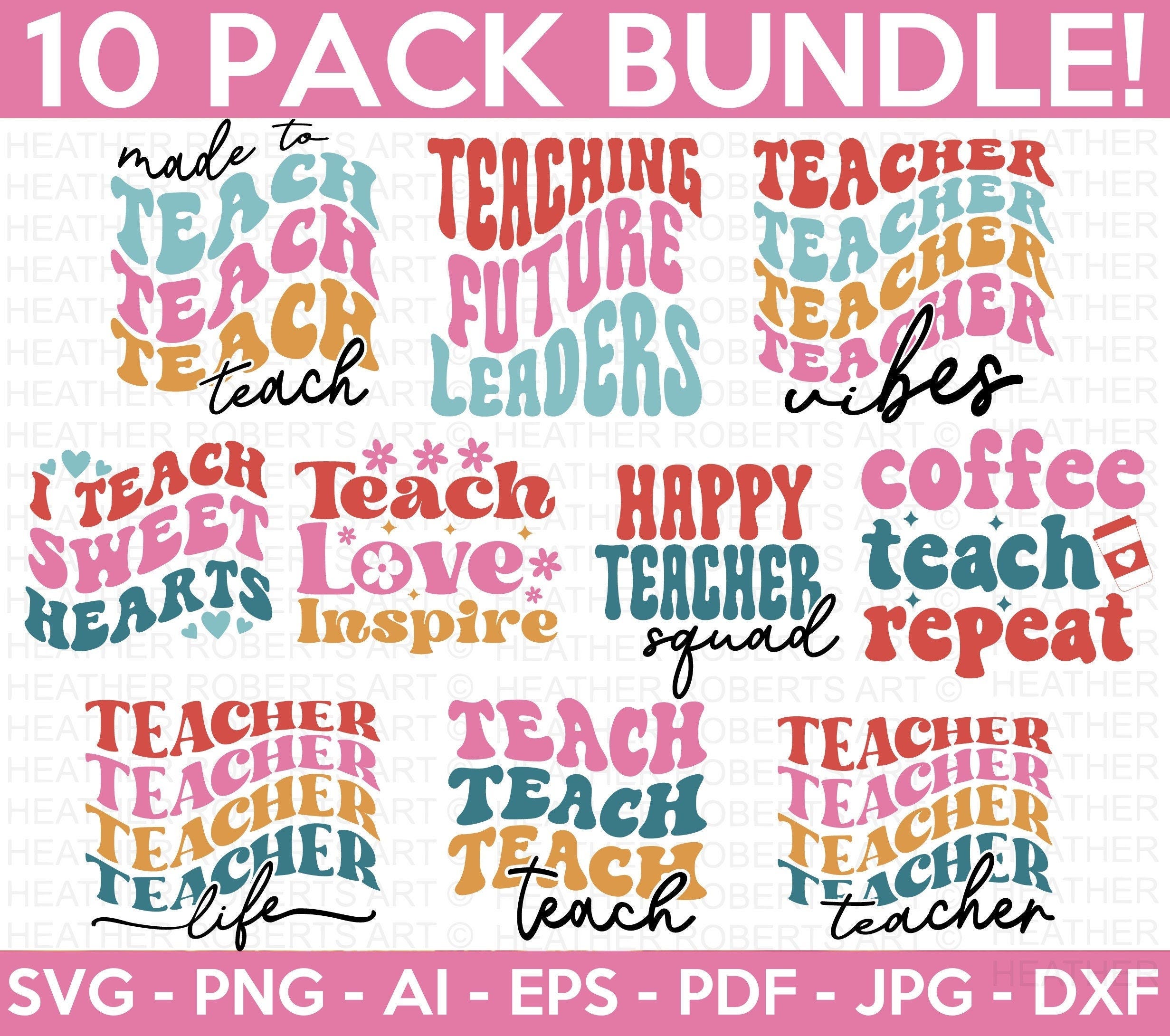 Retro Teacher SVG Bundle, Teacher SVG, School SVG, Teach Svg, Back to School svg, Teacher Gift svg, Teacher Shirt svg, Cut Files for Cricut