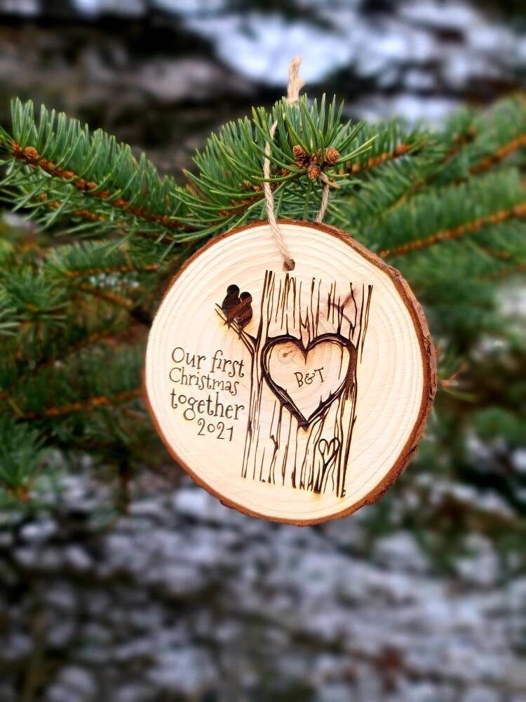 Our first Christmas together / married / engaged 2022 wood slice ornament