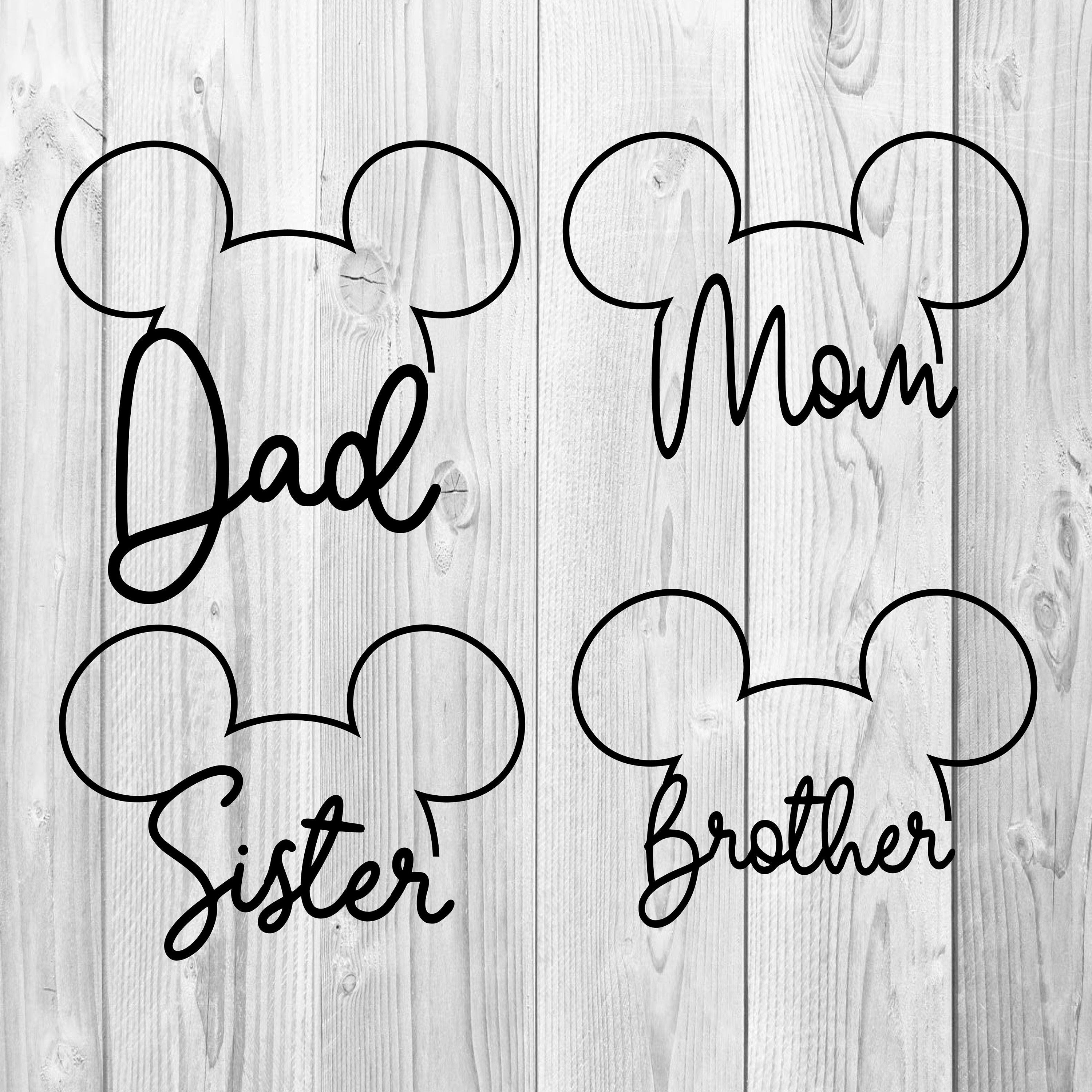 Mickey Mouse Ears Family svg en studio 3 bestanden (kunnen worden aangepast)