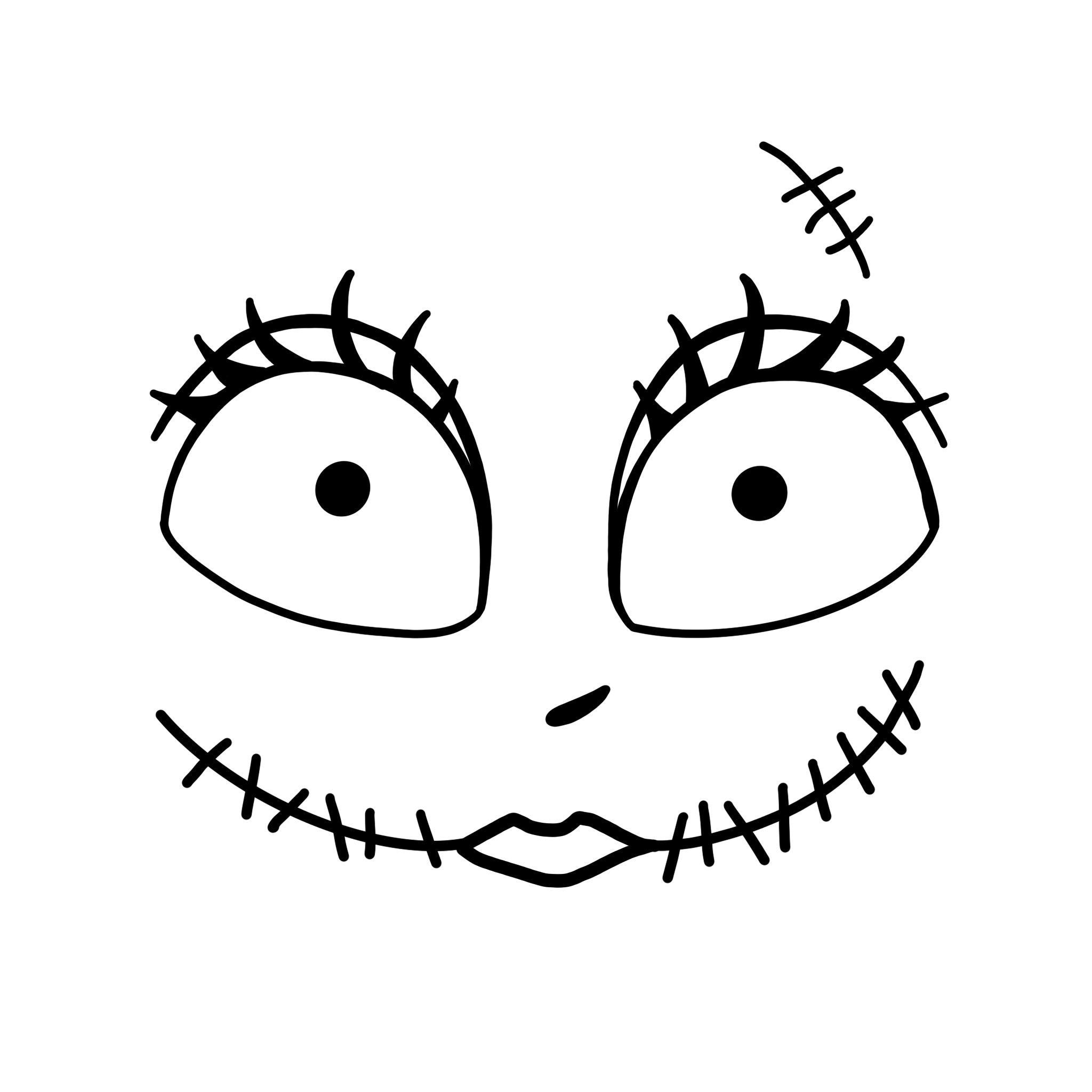 Sally Face Digital Files (The Nightmare Before Christmas) - PDF/PNG/SVG/Jpeg - Halloween Coloring Pages, Pumpkin Carving Stencil