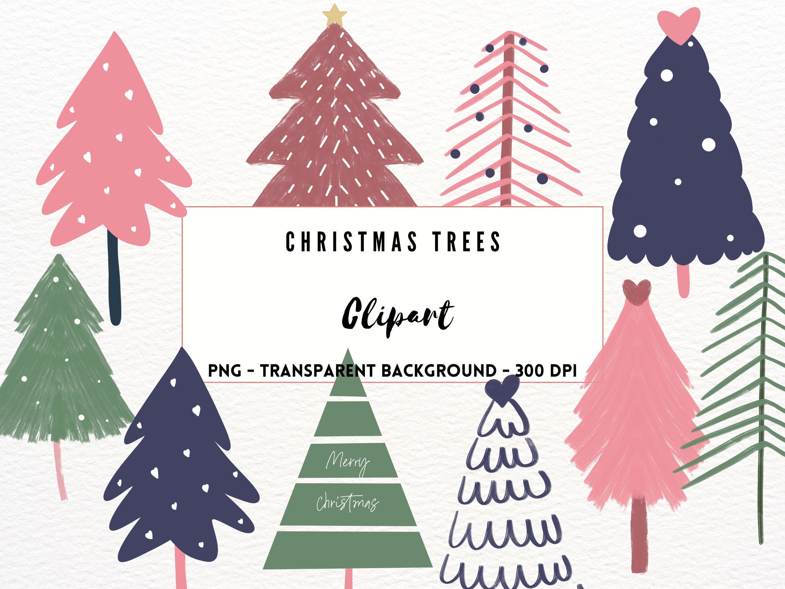 Boho Minimalist Christmas Trees Bundle Set of 15 Clipart Trendy Modern Christmas Trees Pine Tree Holiday Clipart Retro Christmas Ornament