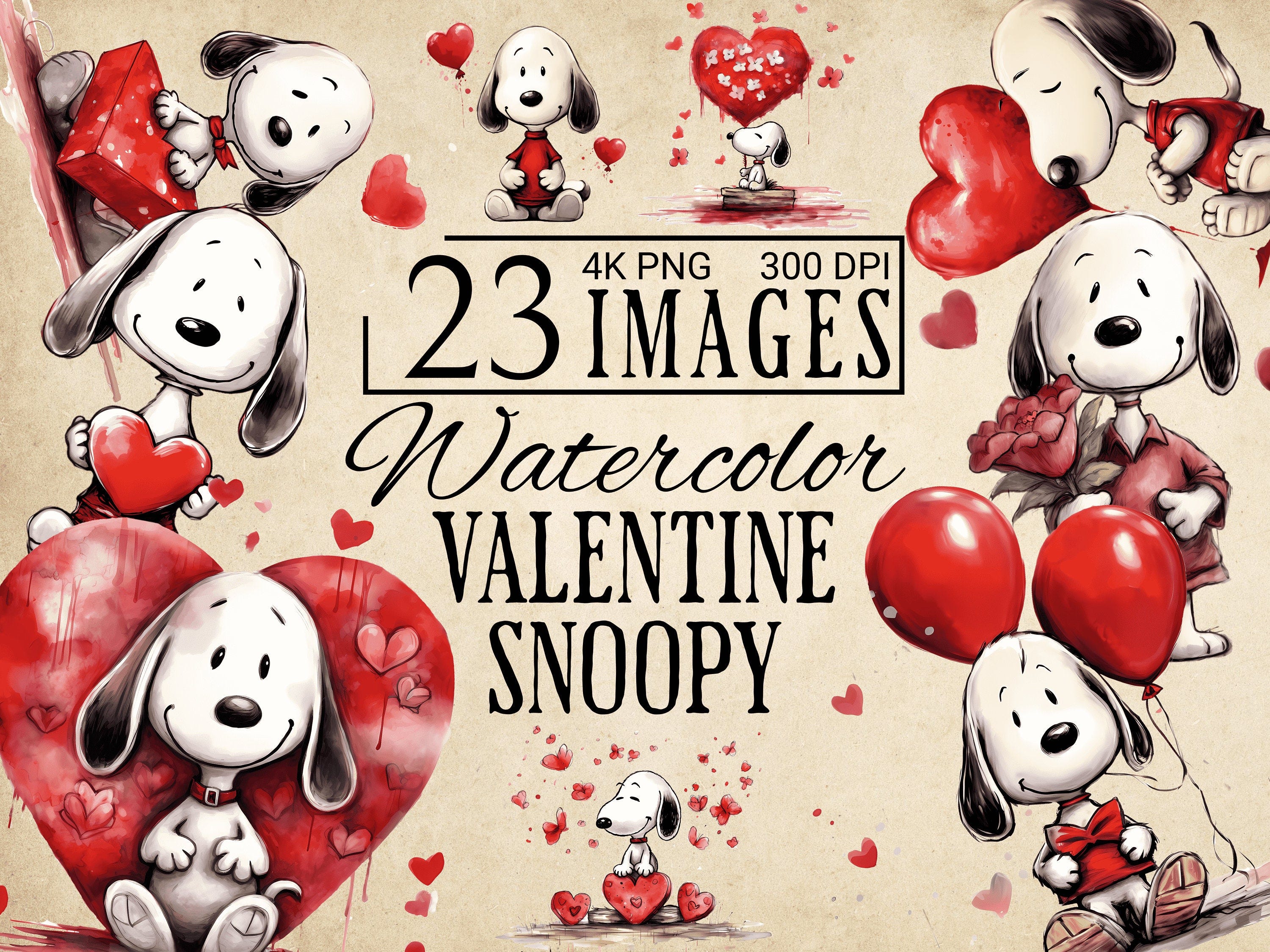 Watercolor Valentine Snoopy, 23 High Quality PNG. Snoopy Clipart, Snoopy Gift, Snoopy Mug Wrap, Snoopy, Snoopy Decoration, Snoopy Art Gift.
