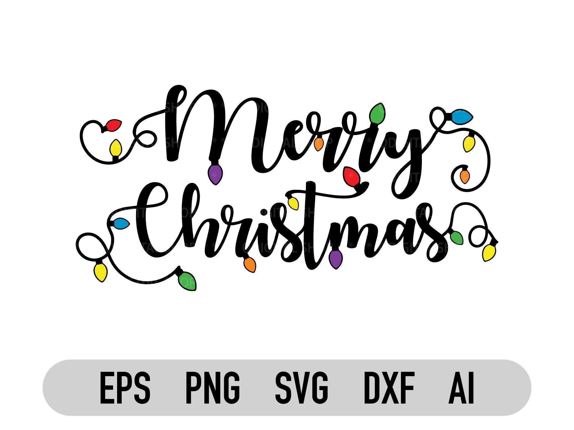 Merry Christmas Svg, Christmas Svg, Christmas Png, Christmas Lights Svg, Merry Christmas Cut Files, Cricut, Silhouette, Png, Svg, Layered