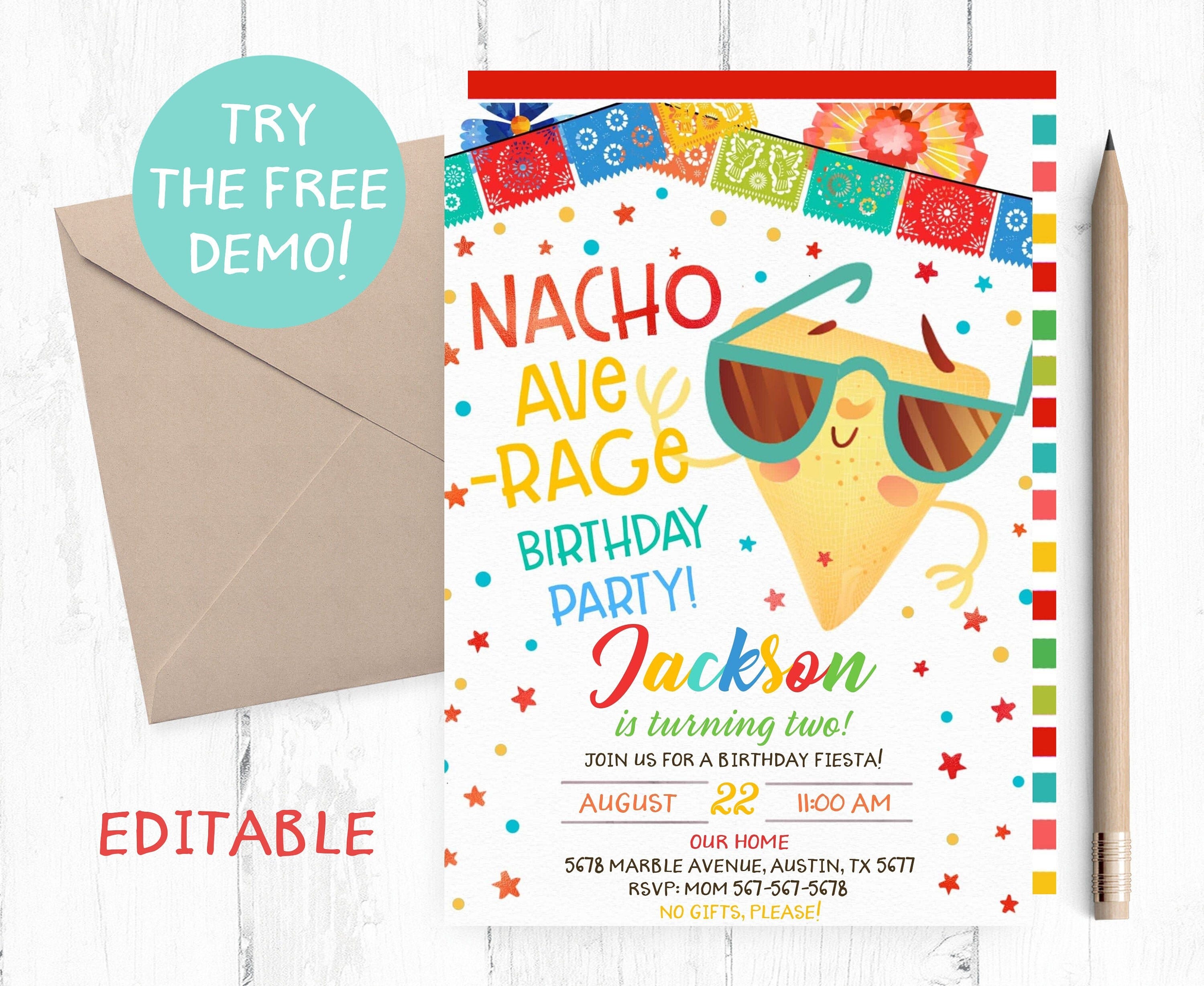 Editable Nacho Average Invitation, Boy Nacho Average Birthday Party, Nacho Average Fiesta Invites, Nacho Average Editable Template, Instant