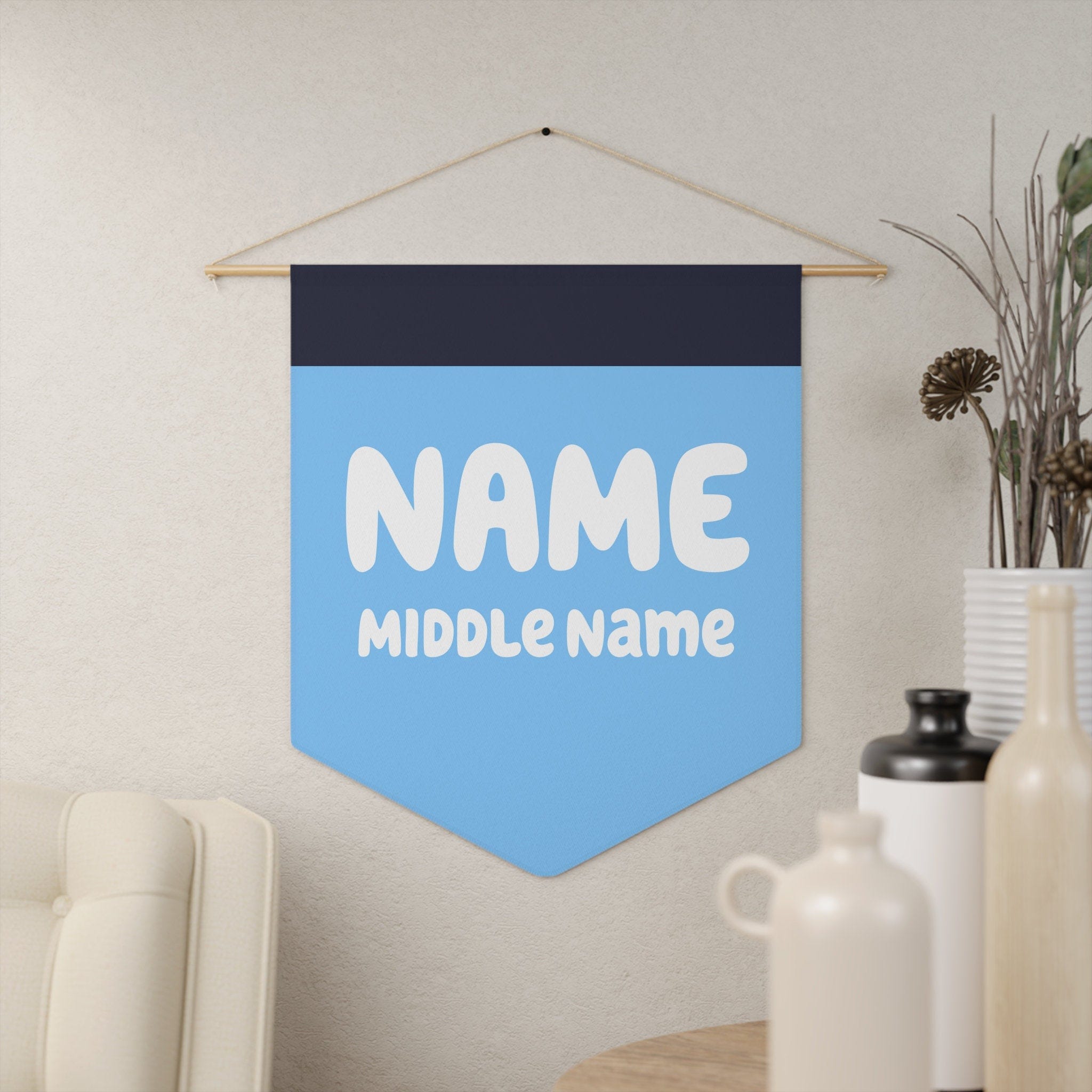 Personalized "Bluey" Inspired Pennant - Custom Kids Room Decor - Bluey or Bingo Colors - Cartoon Themed Wall Art