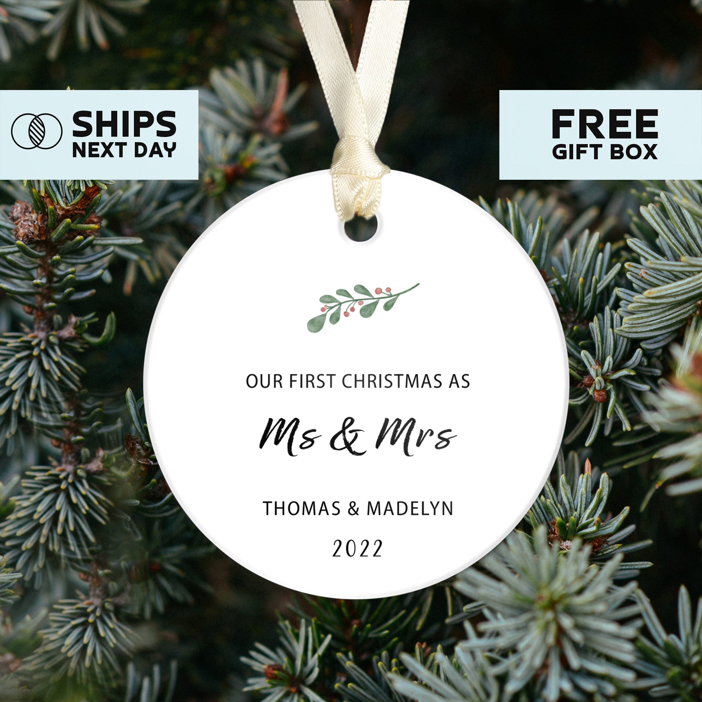 Personalized Married Ornament - Mr & Mrs - Our First Christmas - Gift for the Couple - Wedding Gift OR99
