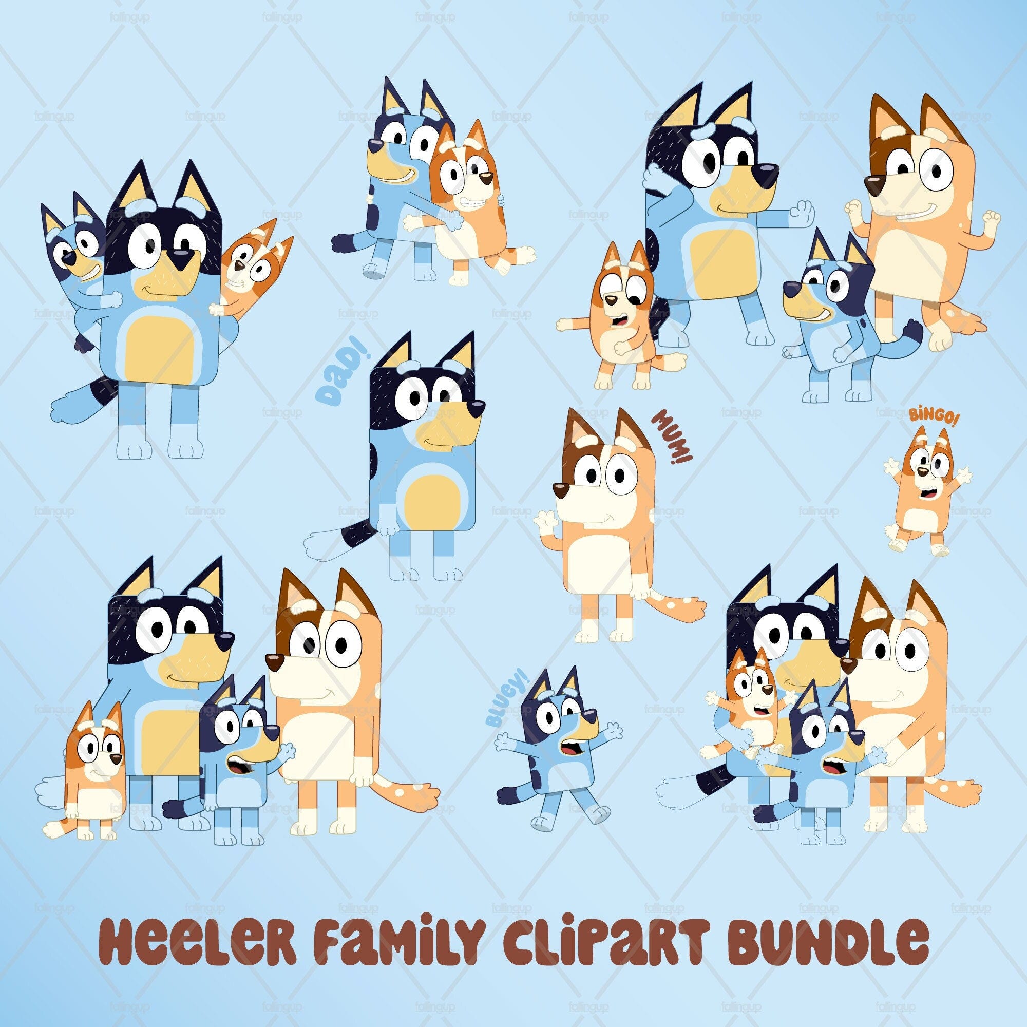 Blue Heeler Family Clipart Pack, Bluey Artwork Bundle