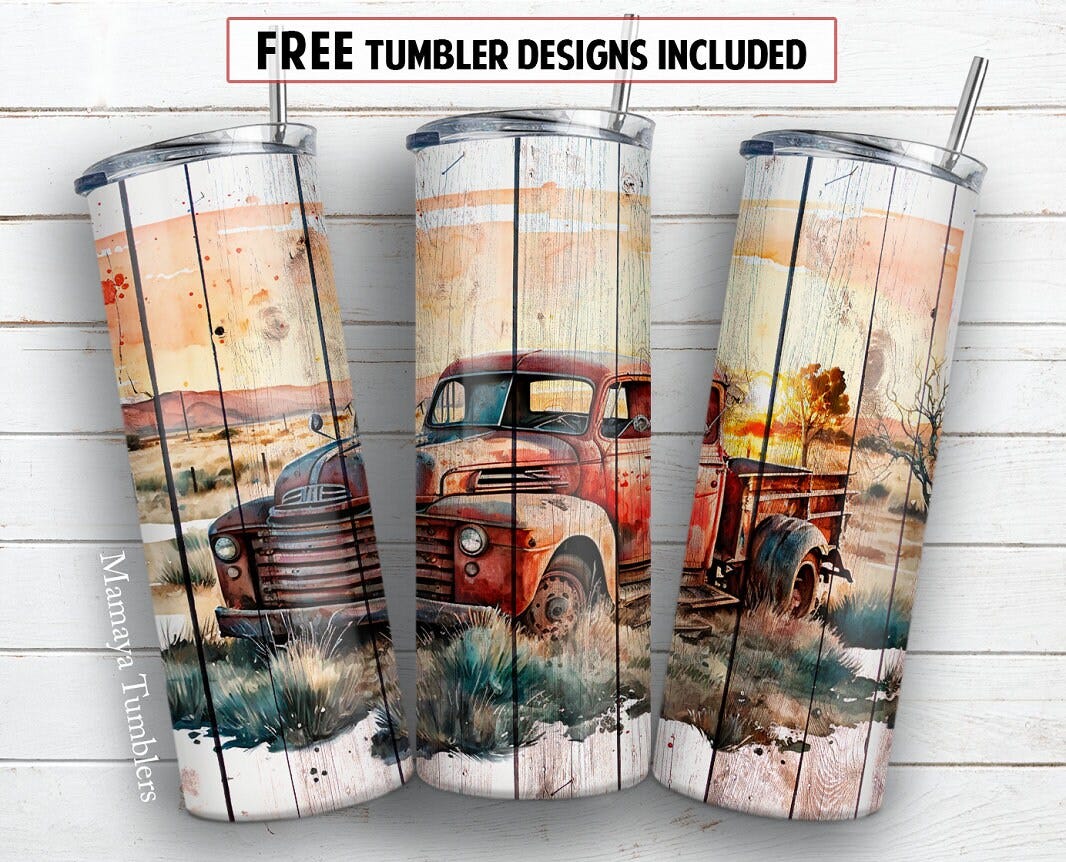 Red truck 20 oz skinny tumbler sublimation design Rustic Wood Farm life digital PNG Straight wrap Waterslide download