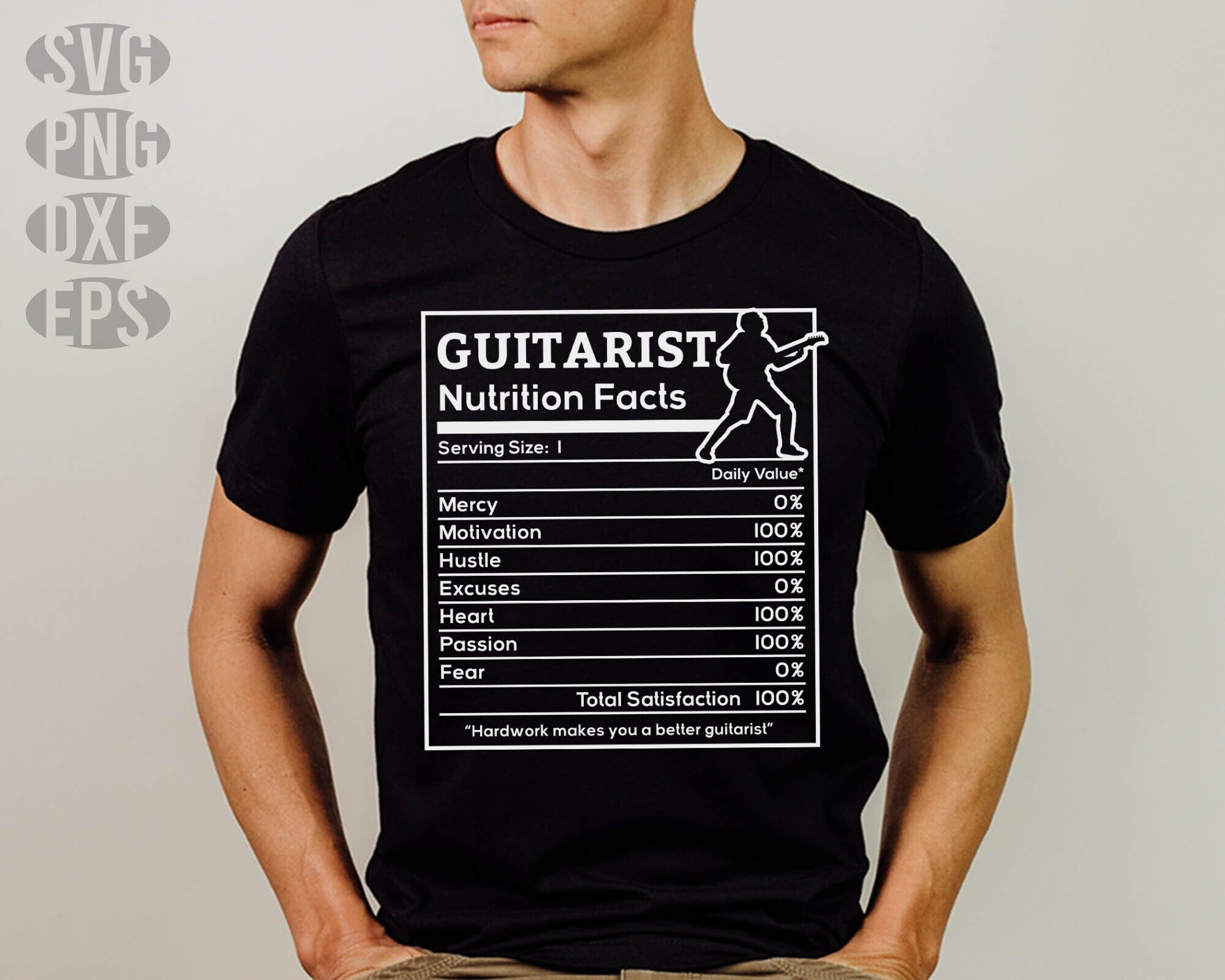 Guitar svg files nutrition facts funny art - Guitarist music notes svg
