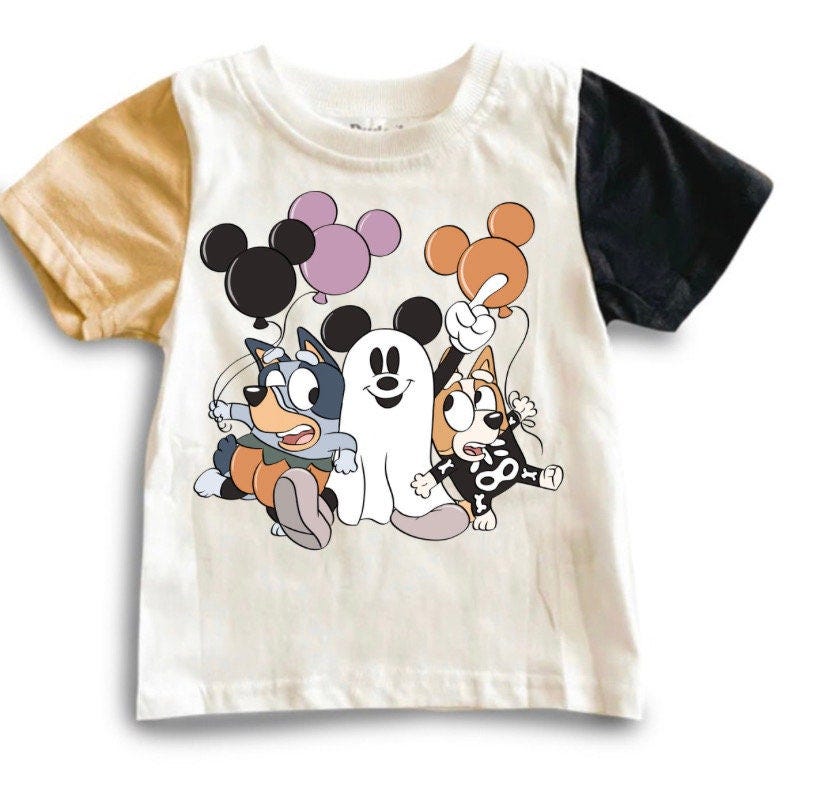 Halloween Bluey, Bingo, Ghost Mickey Mouse ,Color Block Tee, Disneyland, Disney World