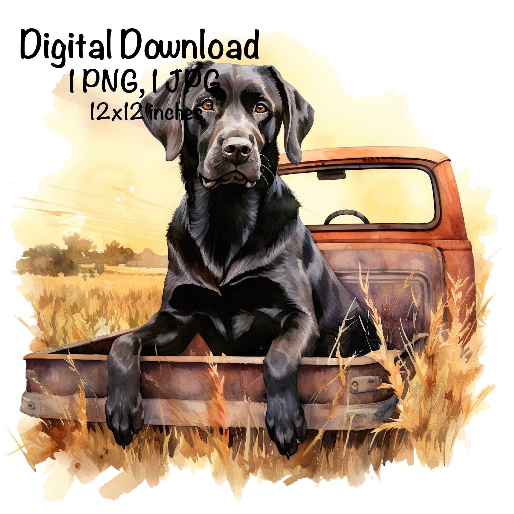 Labrador Dog Red Truck Watercolor Clipart Cute Black Lab Dog in a Farm Truck PNG Commercial Use Duck Hunting Lab Dog Illustration Hunter PNG