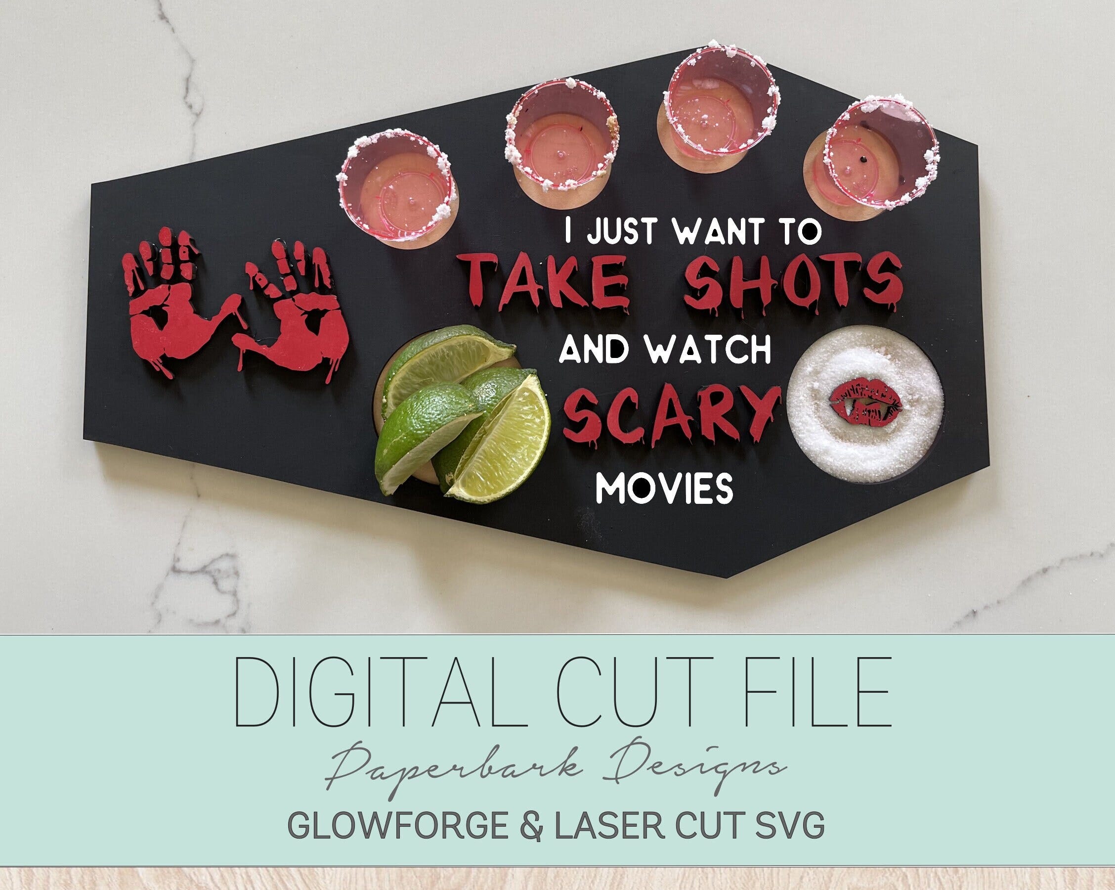 Tequila Shot Tray Scary Movie SVG / Glowforge Digital File / Laser