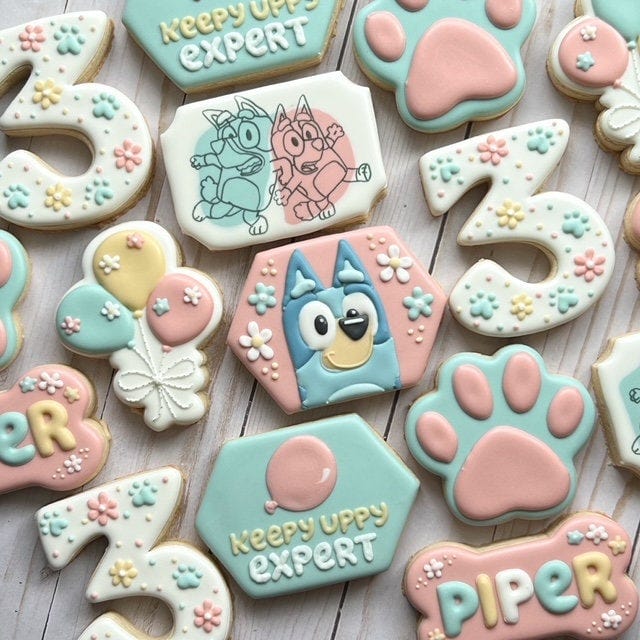 Personalized Bluey Cookies- Pastel Decorated Sugar Cookies