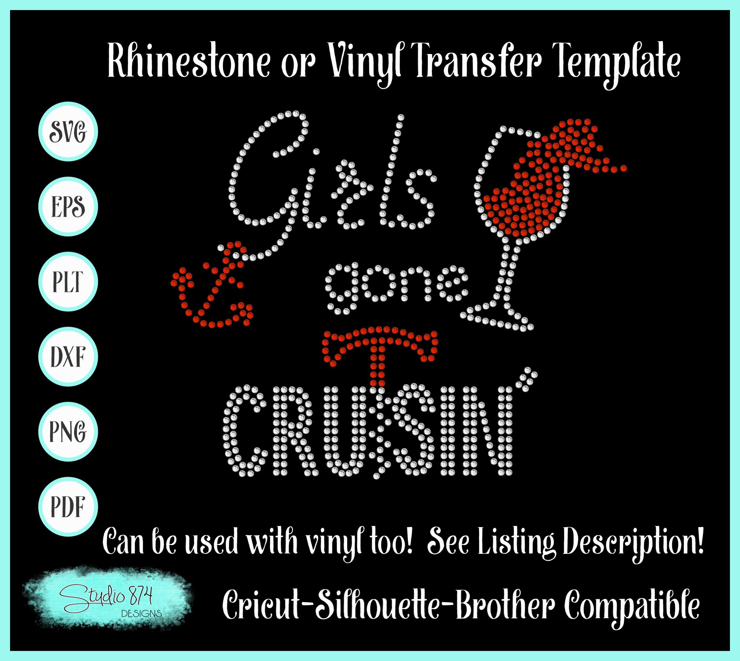 Cruise Rhinestone SVG Design - Girls Gone Cruisin - Girls Trip Digital Download - Faux Rhinestone Design - Sticky Flock SVG Stencil