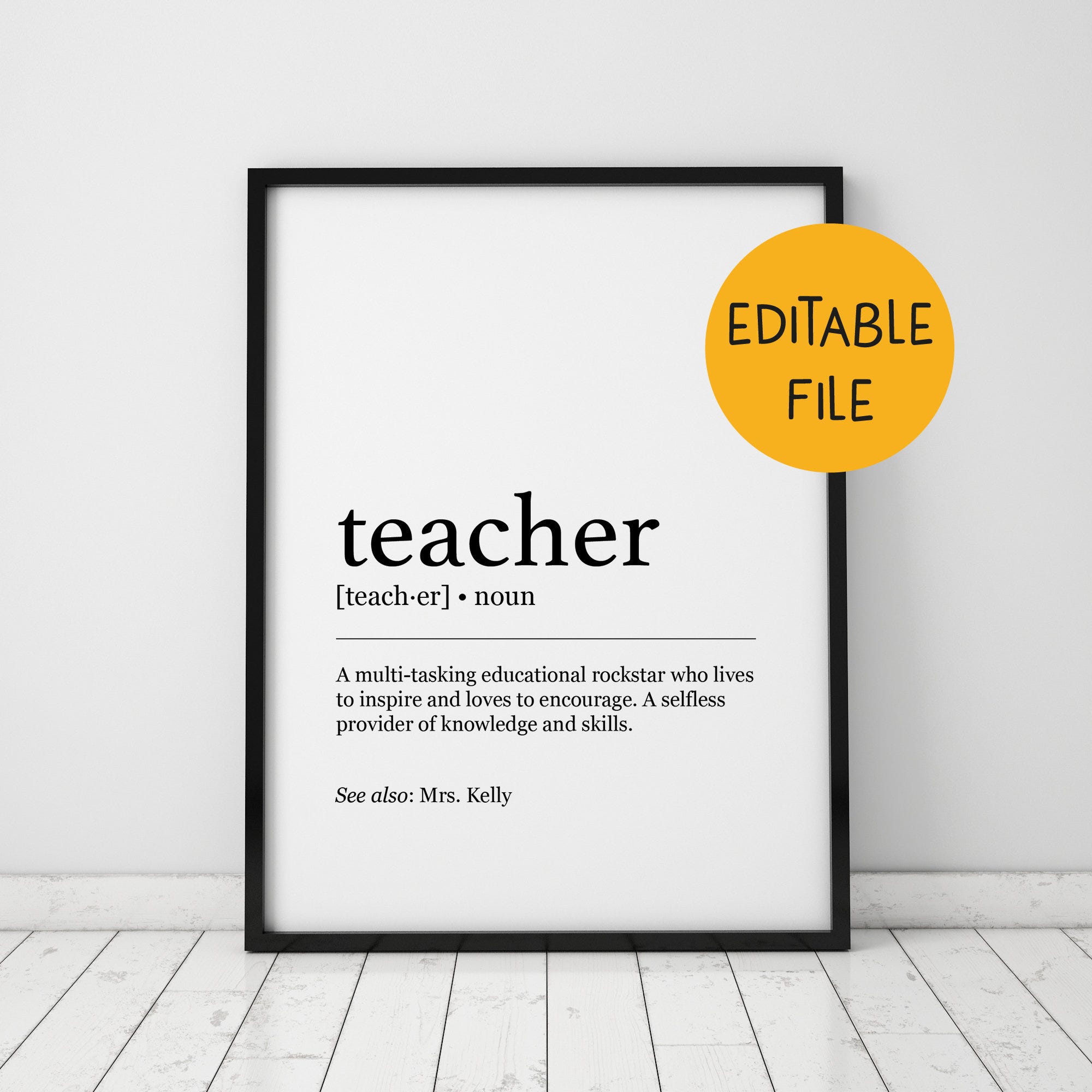 Teacher Definition Wall Art, Teacher appreciation gift, Graduation gift for teacher, Editable sign printable, End of the year teacher gifts