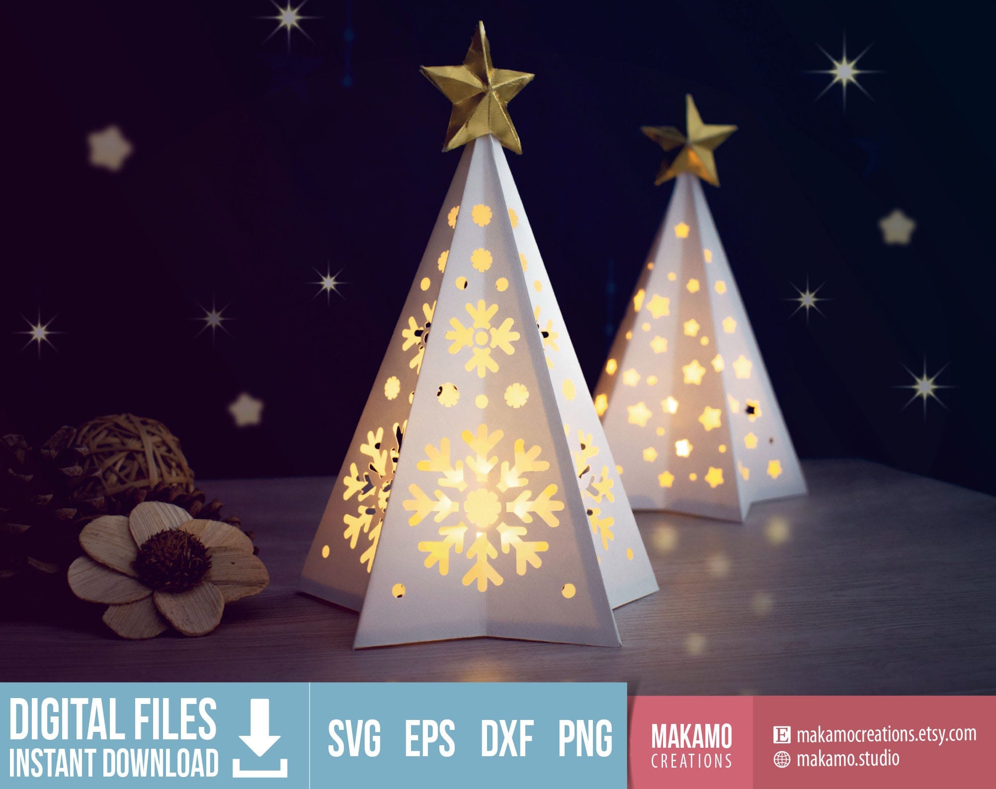 3D Christmas Tree Paper Lantern SVG, DIY Christmas Decor, Cardstock Christmas Lantern, Christmas Luminaries Template for Cricut Projects