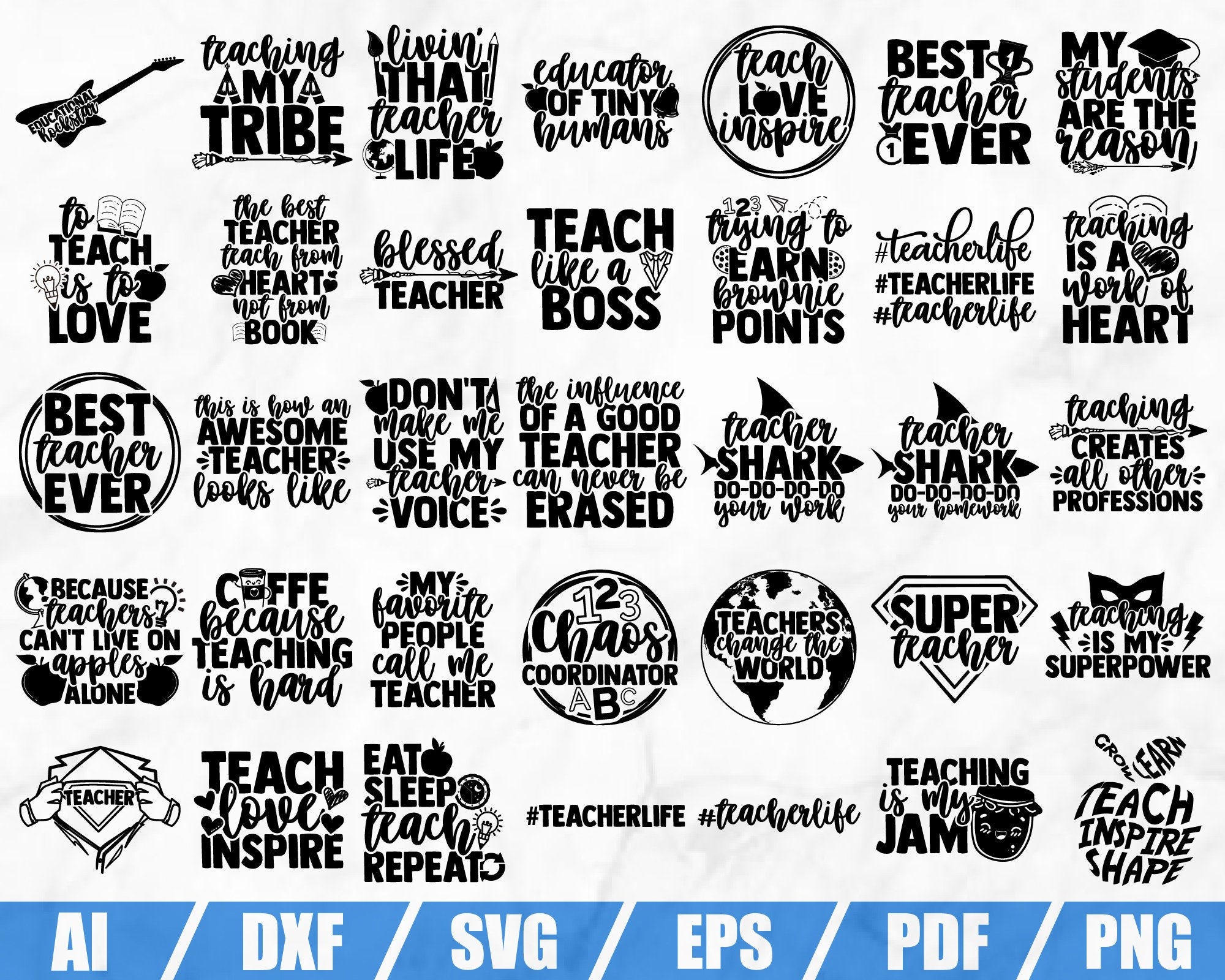 35 Teacher SVG Bundle - Teaching SVG - Teacher clipart - Teacher shirt print - funny teacherlife - pritable vector cut file - commercial use