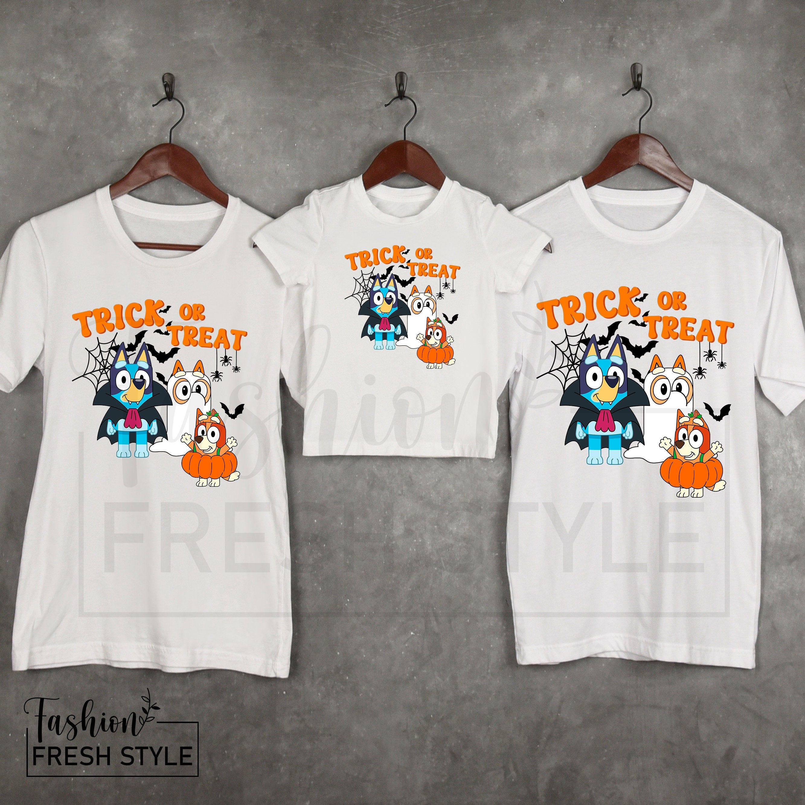 Trick Or Treat T-Shirt, Halloween Costume, Family Shirt, Halloween Party, Bluey Shirt, Bingo Pumpkin Tee, Bluey Cartoon Shirt, Spooky Season