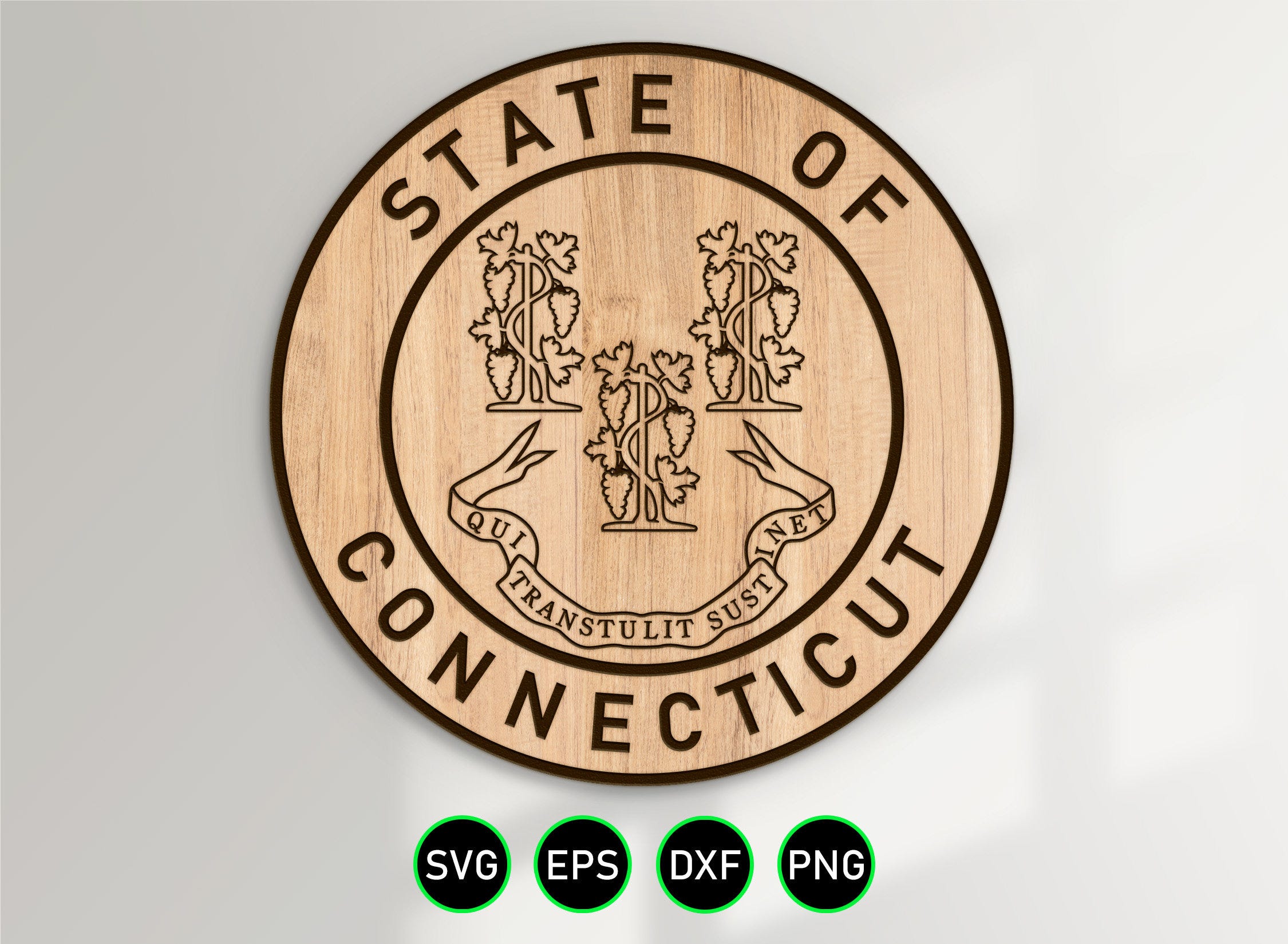 Connecticut State Seal SVG, Great State Seal of Connecticut Simple Design vector clipart for laser engraving, vinyl cutters and print