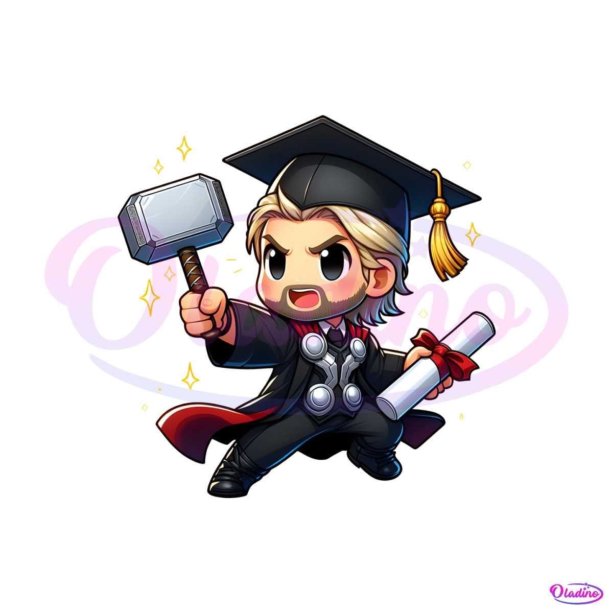 Superhero Thor Cartoon Graduation PNG