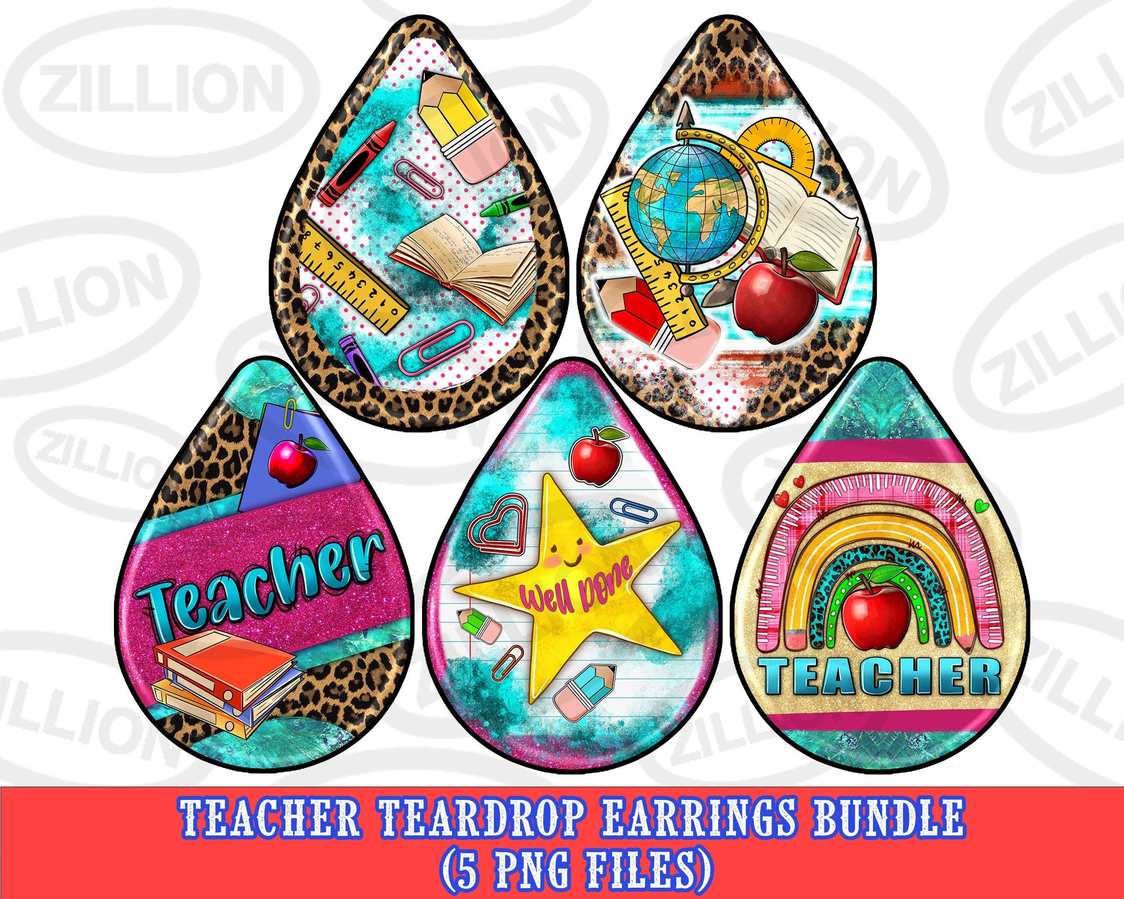 Teacher teardrop earrings png sublimation design bundle, Teacher