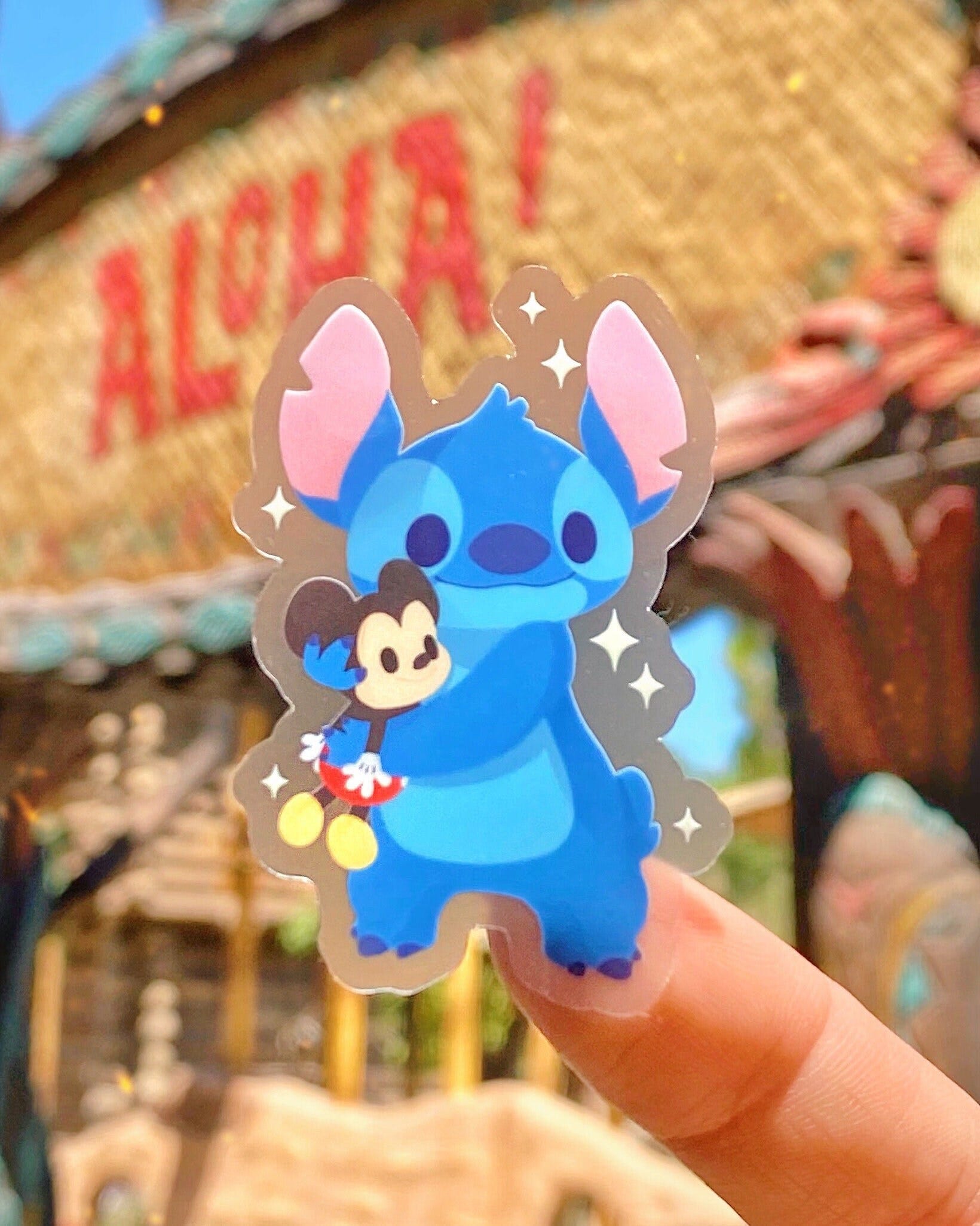 Stitch with Mickey Plushie Transparent Disney Laptop Stickers/ Lilo and Stitch Ohana Aloha planner stationery decal water bottle cell phone